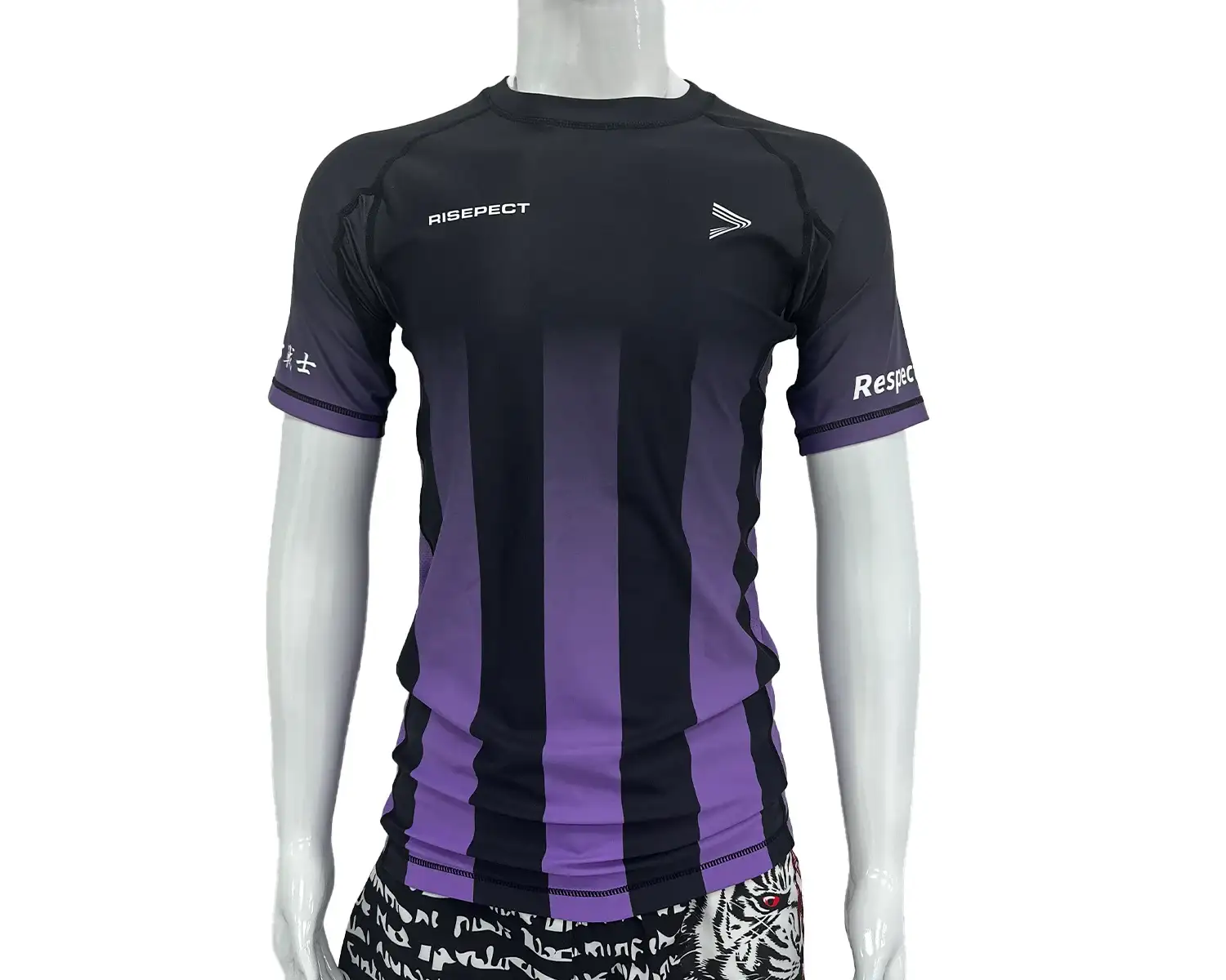 Purple-gradient stripes rash guard BJJ front view