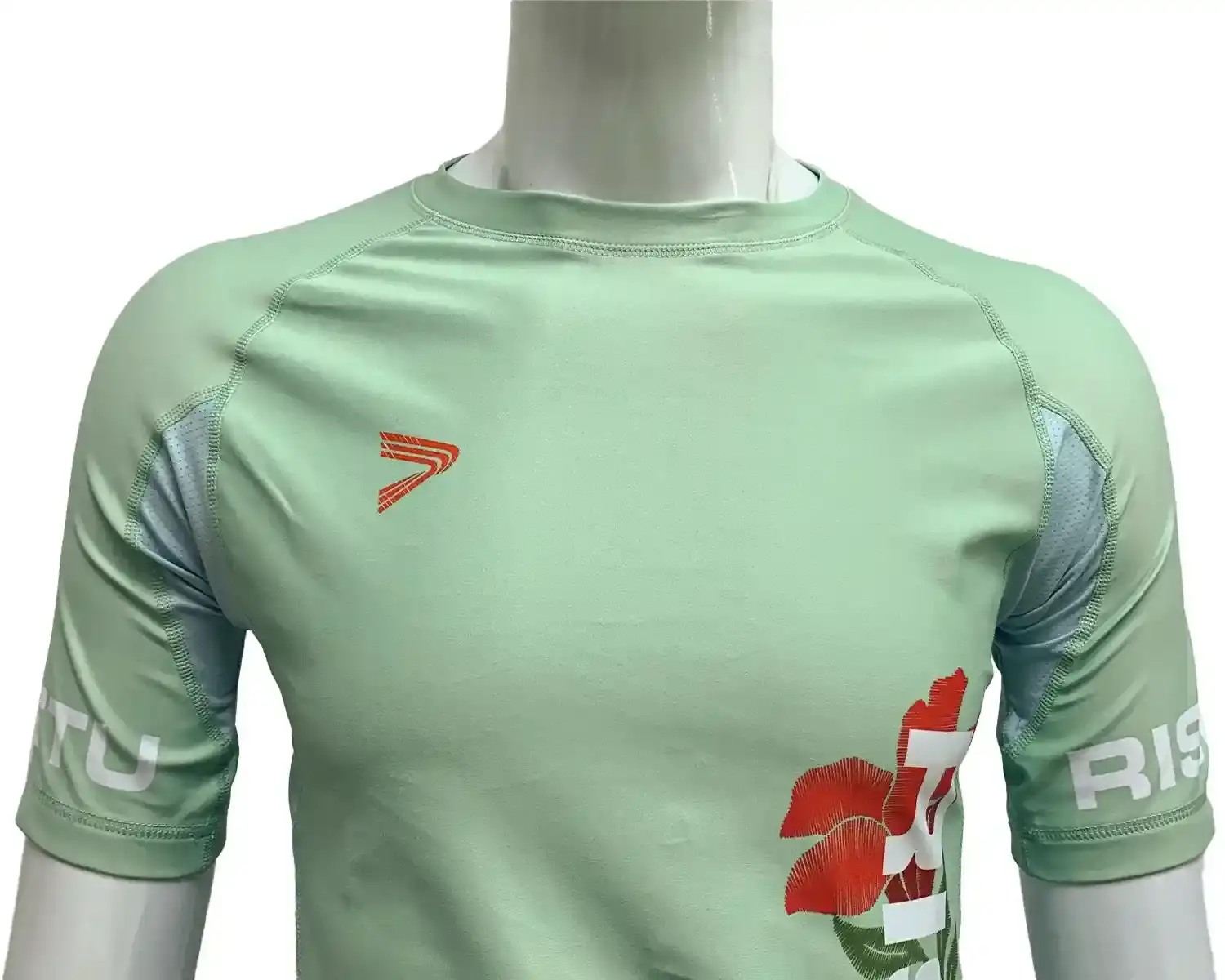 Rose bjj rash guard green upper front details