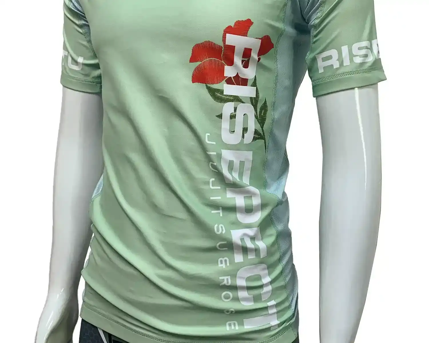 Rose bjj rash guard green front side mesh details
