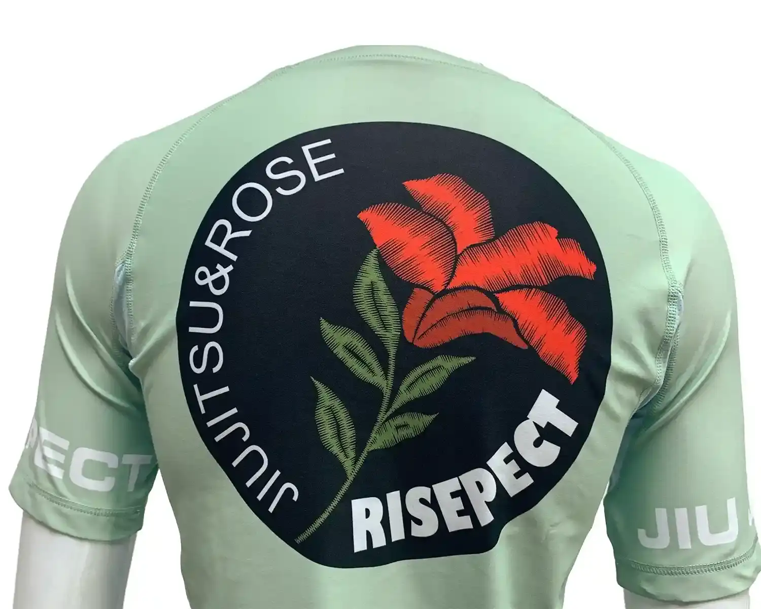 Rose bjj rash guard green upper back details