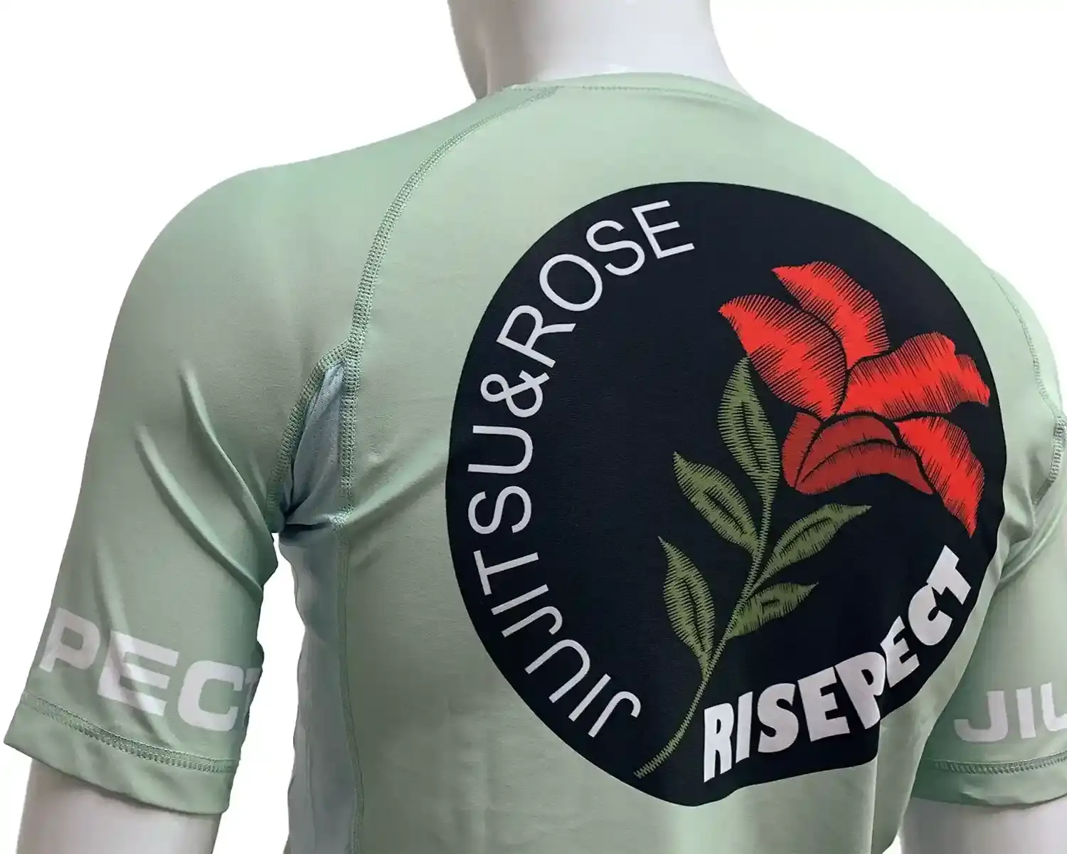 Rose bjj rash guard green back underarm mesh and flatlock seam details