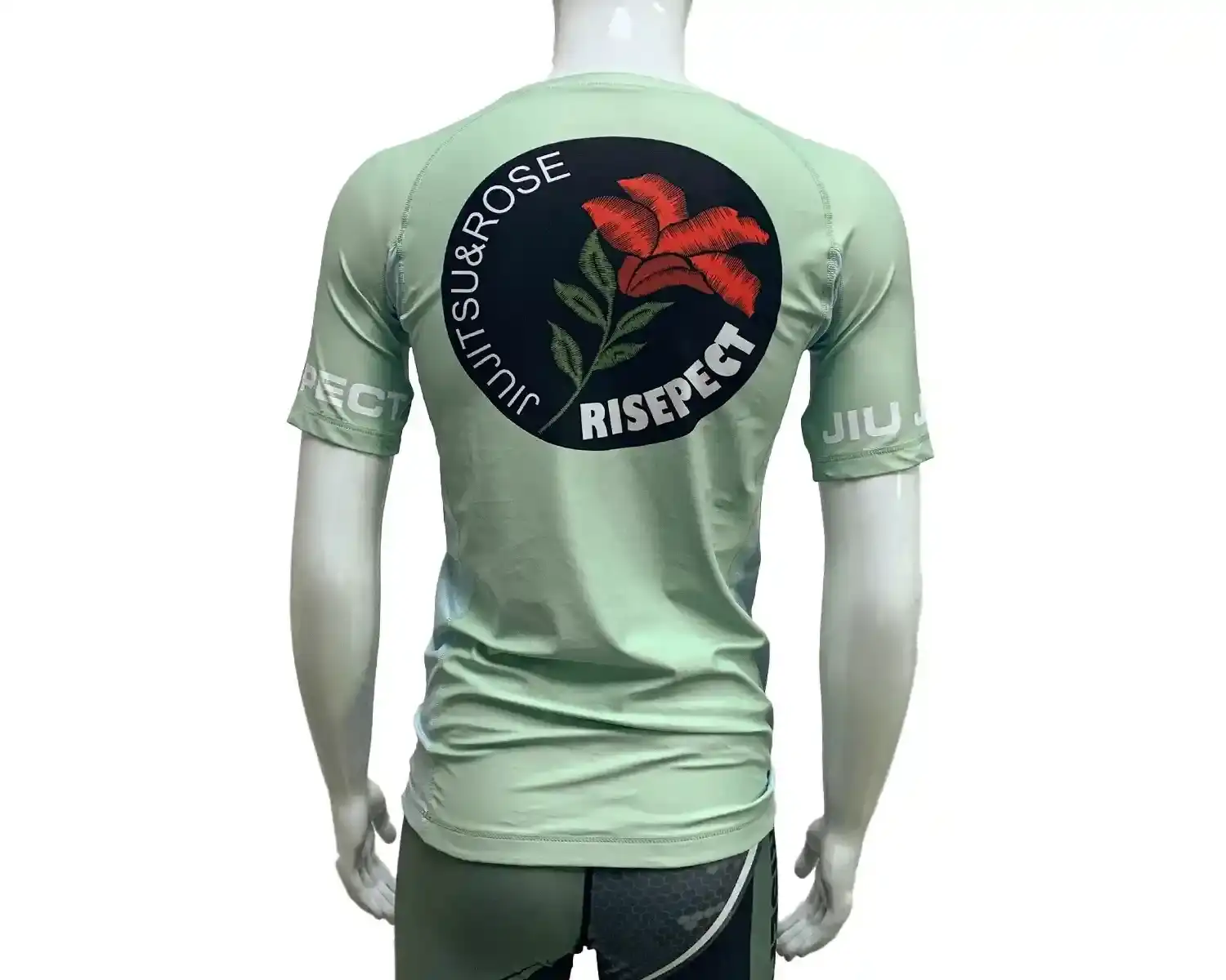 Rose bjj rash guard green back view