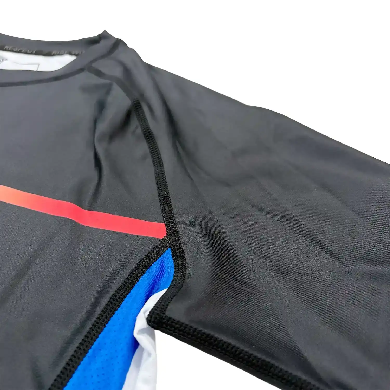 The flatlock seam of Custom black short sleeve rash guard France jiujitsu