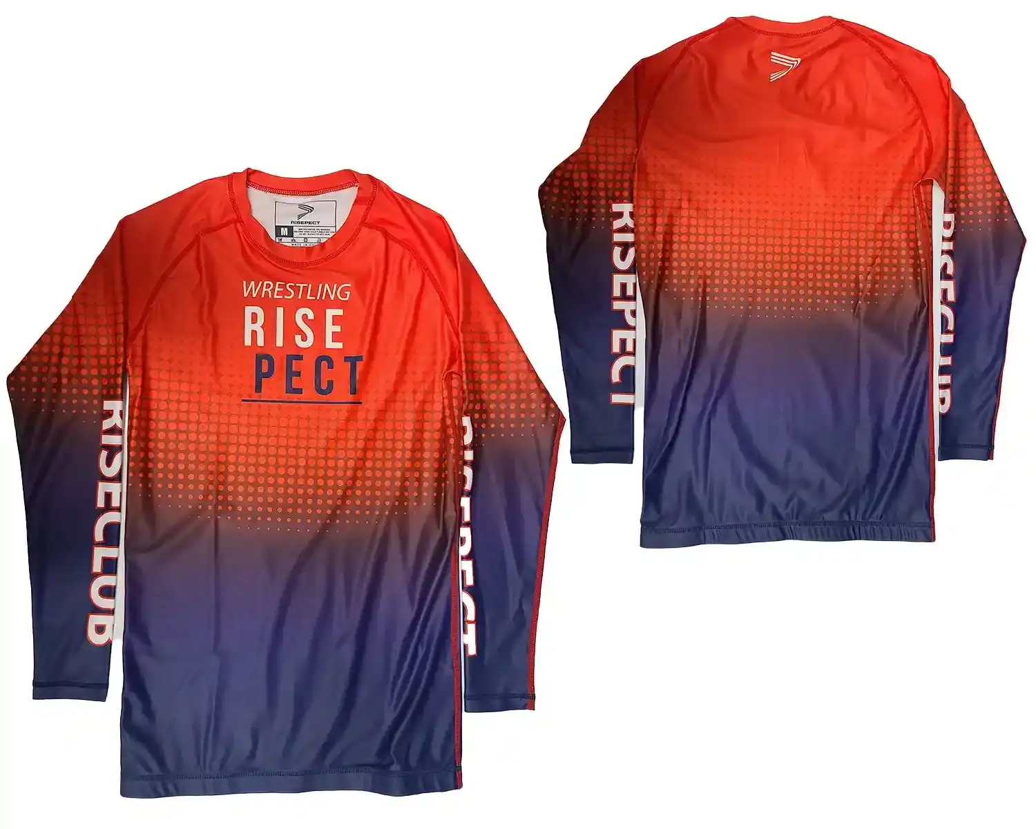 Modern vision wrestling long sleeve rashguard flat lay front and back view