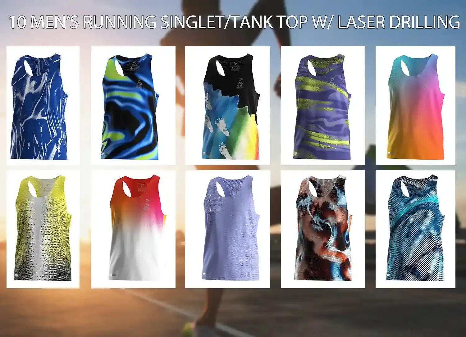10 men's running singlet/tank top with laser drilling