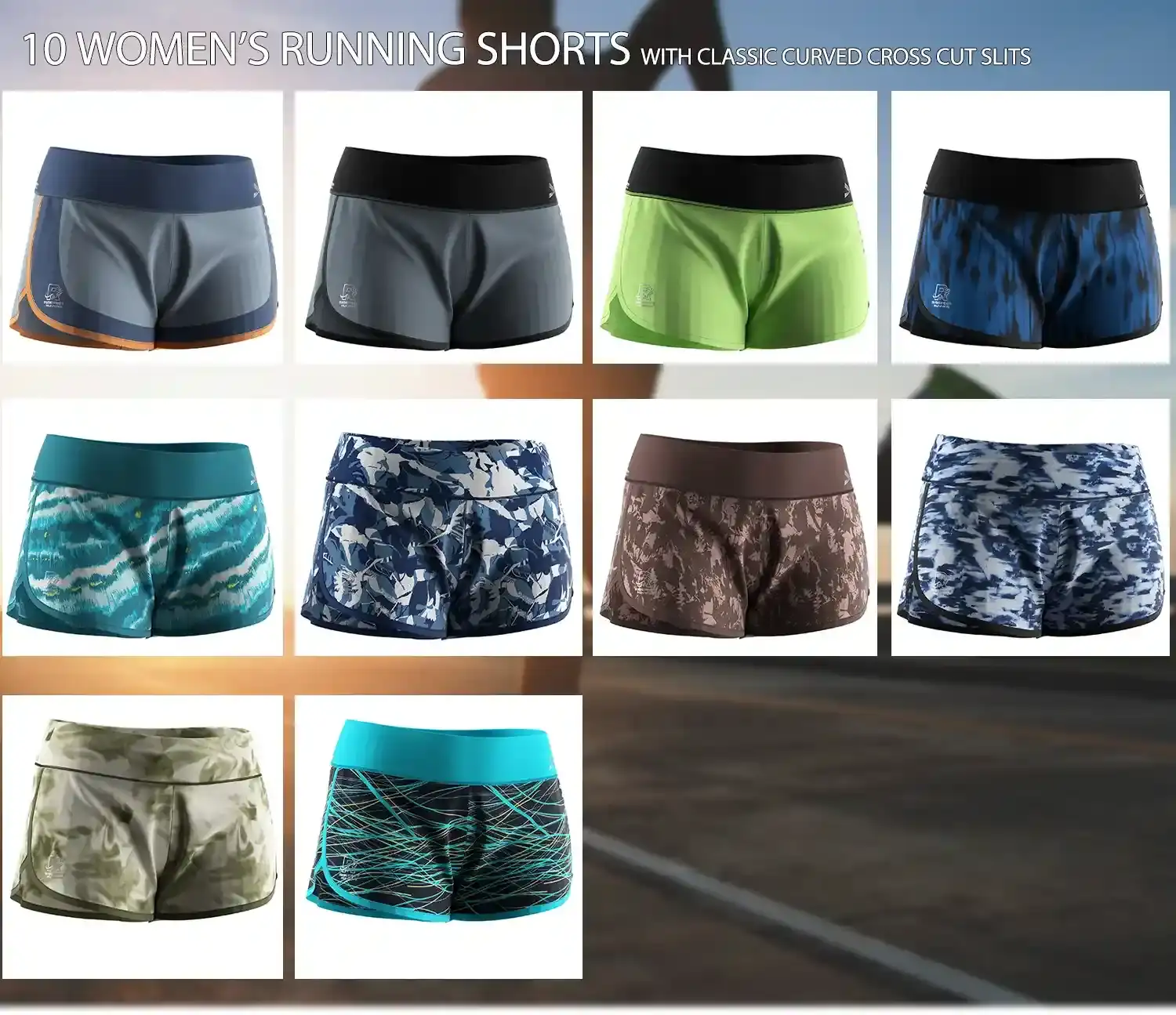 10 women's running shorts with classic curved cross cut slits