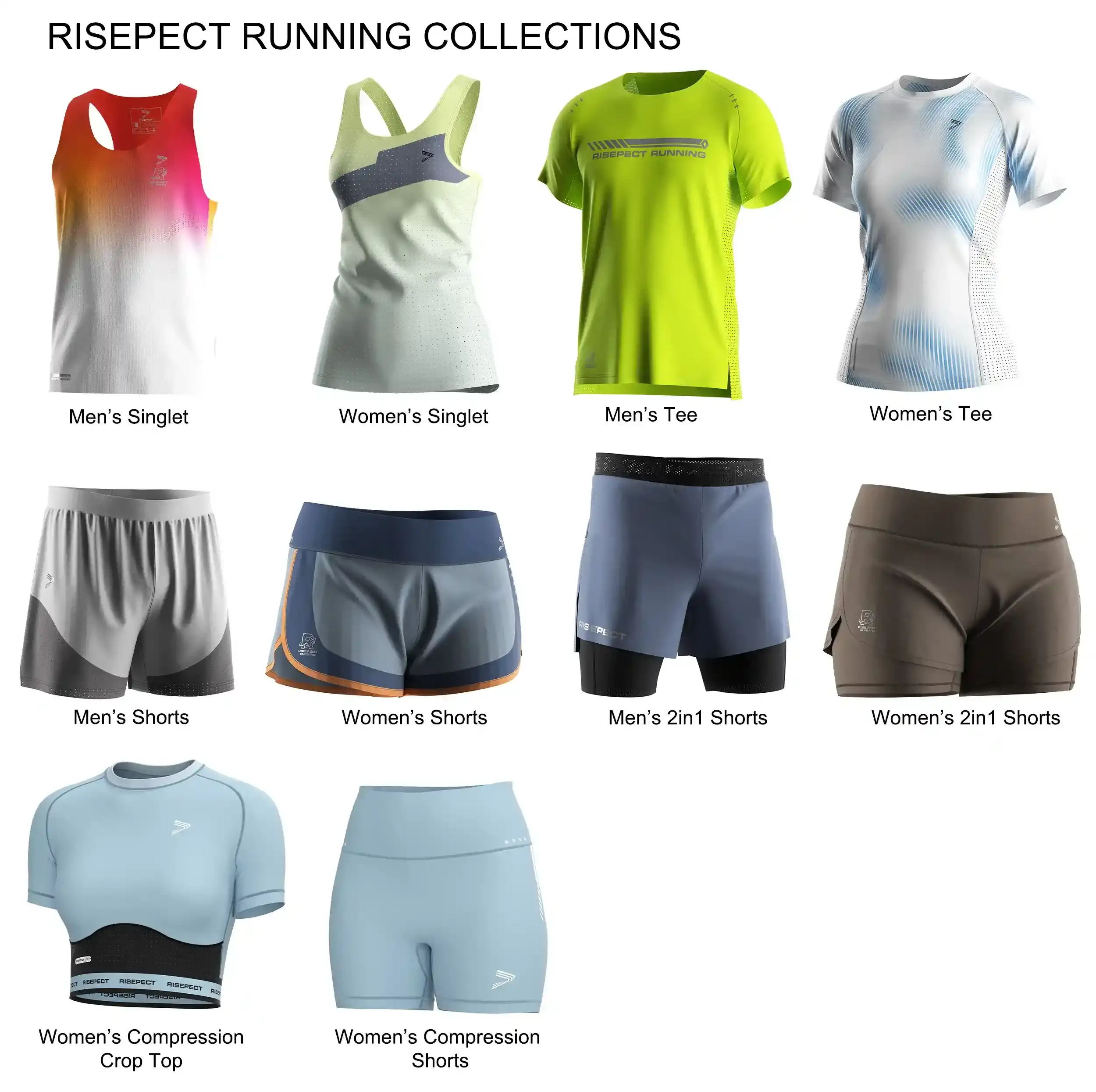Running wear collections 10 piece set for Rise Sportswear