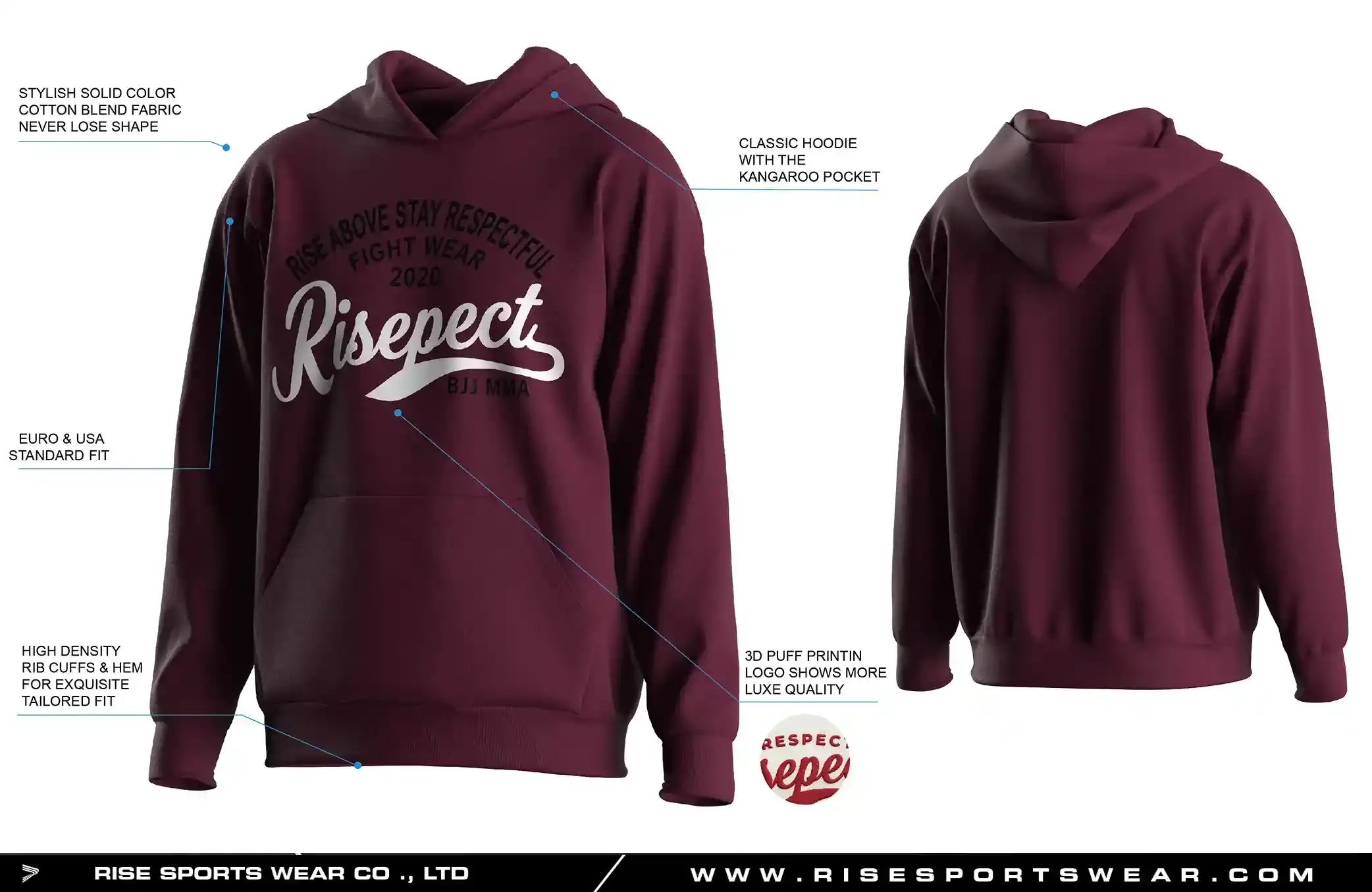 Men's combat culture hoodie features a stylish solid color cotton blend fabric never lose shape, high density rib cuffs & hem for exquisite tailored fit, euro & usa standard fit, classic hoodie with the kangaroo pocket, 3d puff printing logo shows more luxe quality, and durable construction.