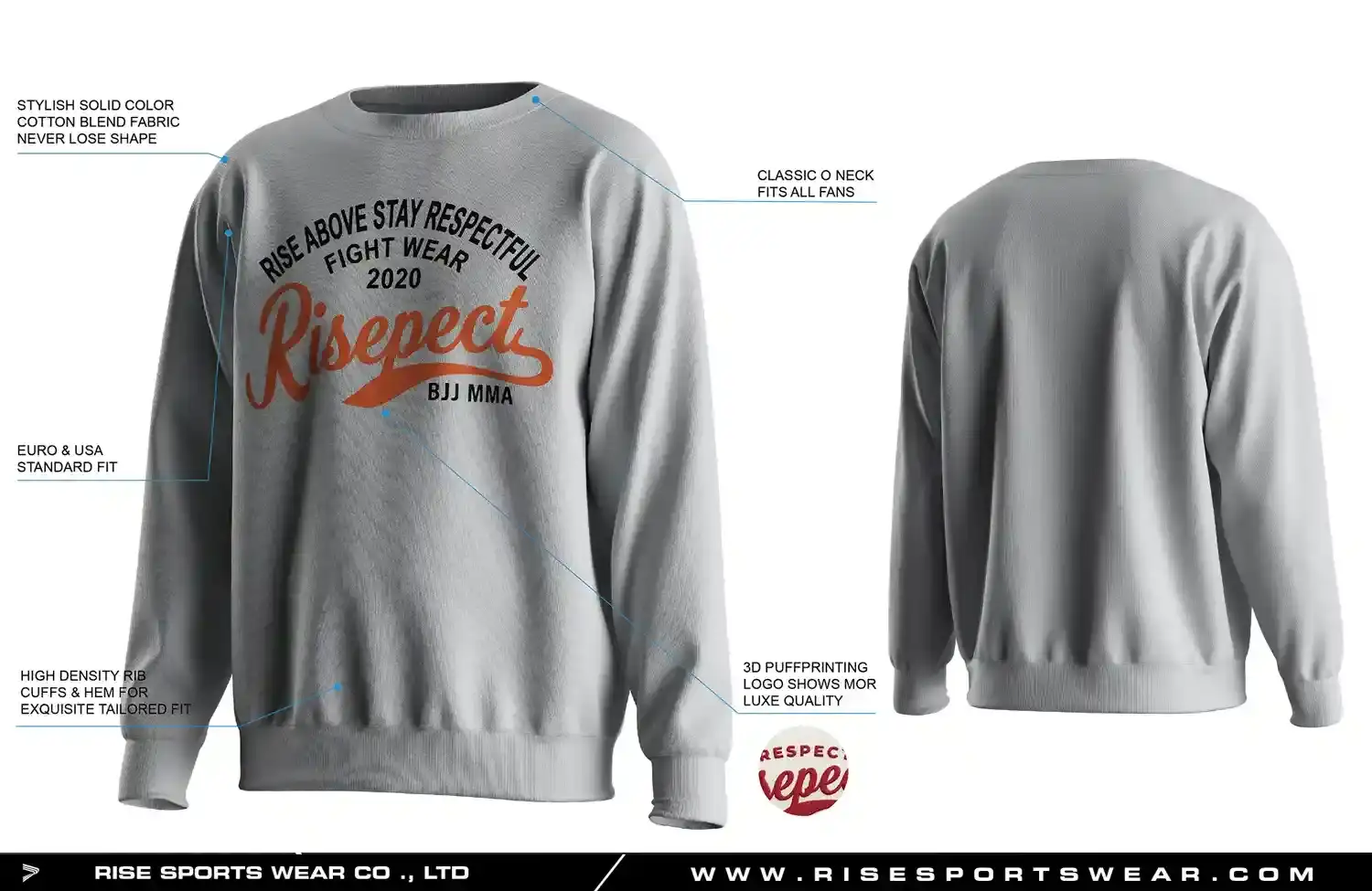 Combat culture sweatshirt features stylish solid color cotton blend fabric never lose shape; euro and USA standard fit; high density rib cuffs and hem for exquisite tailored fit; classic o neck fits all fans; and 3d puffpring logo shows mor luxe quality.