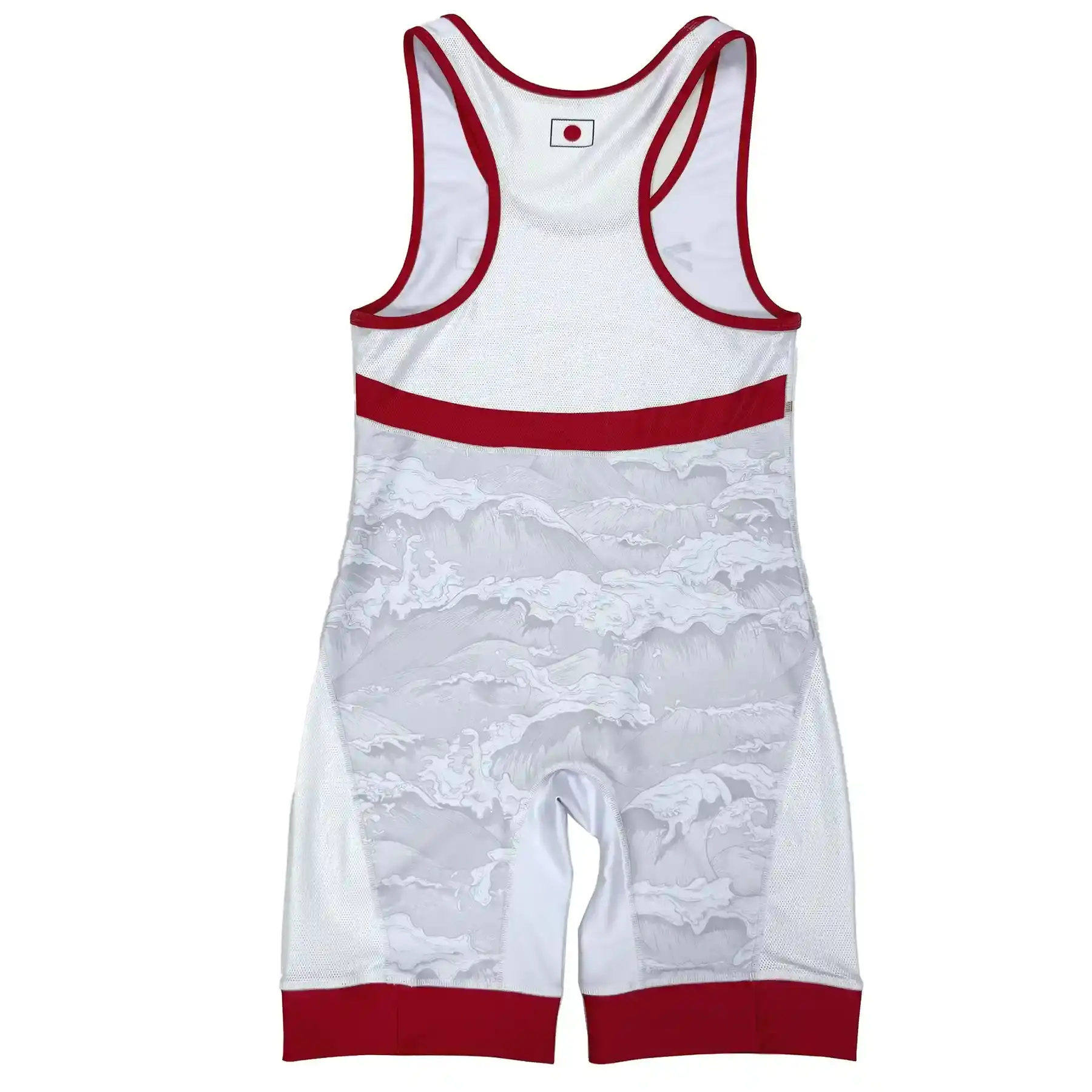 The Flat Lay Shot Image of The Back of Men's Japan White Wrestling Singlet