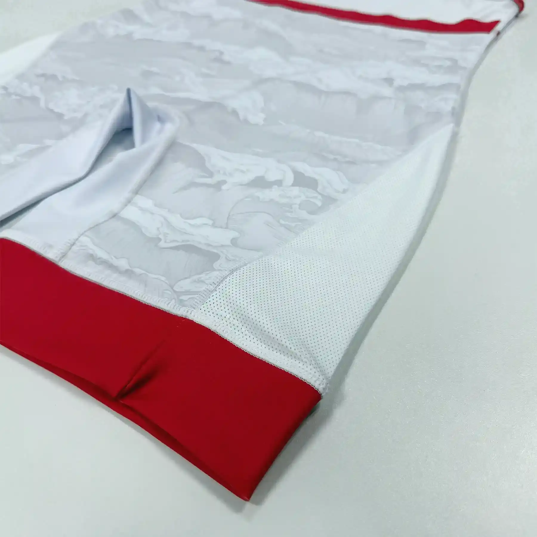 Close-up of The Mesh Panel on Men's Japan White Wrestling Singlet side of the thigh