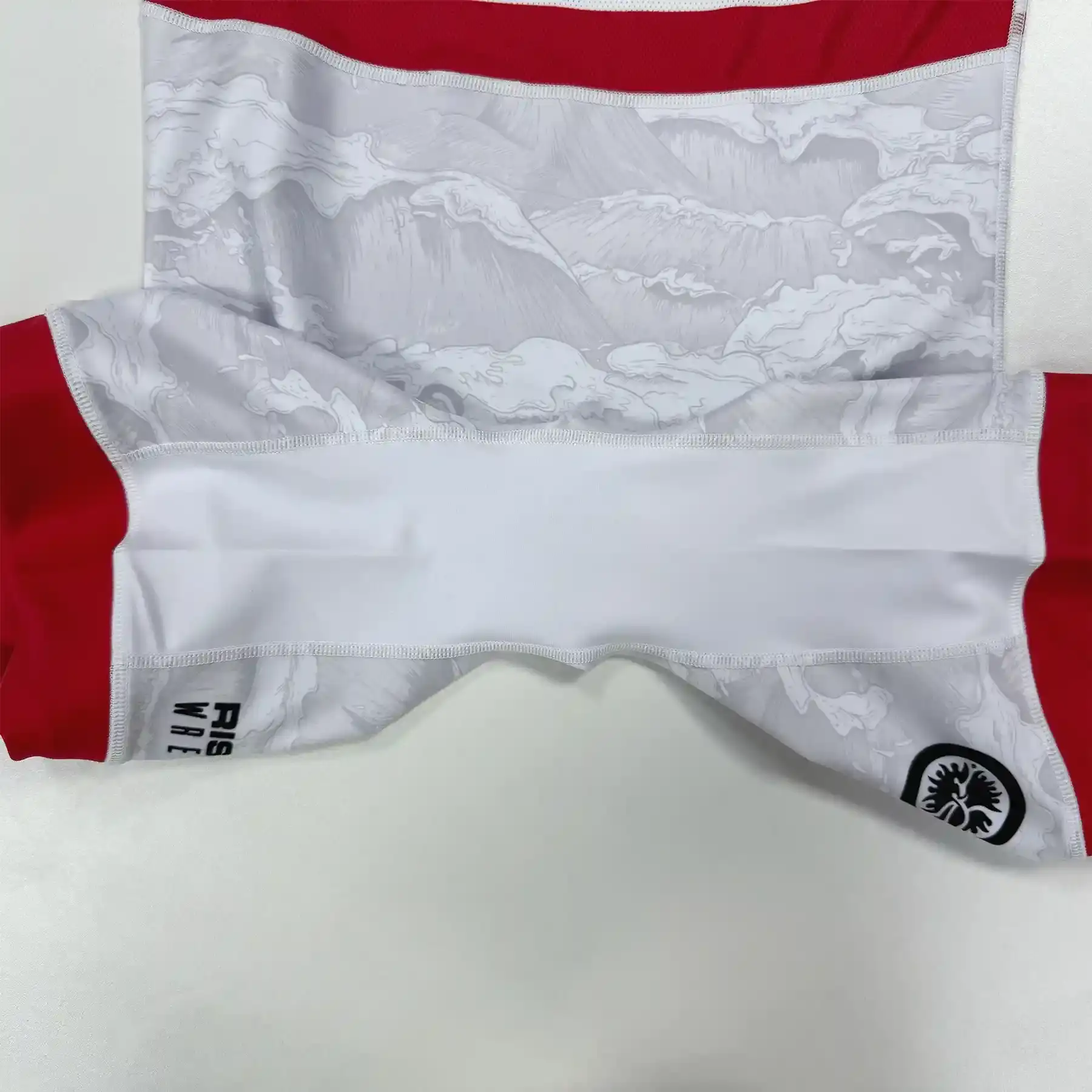 Close-up of The crotch Panel on Men's Japan White Wrestling Singlet