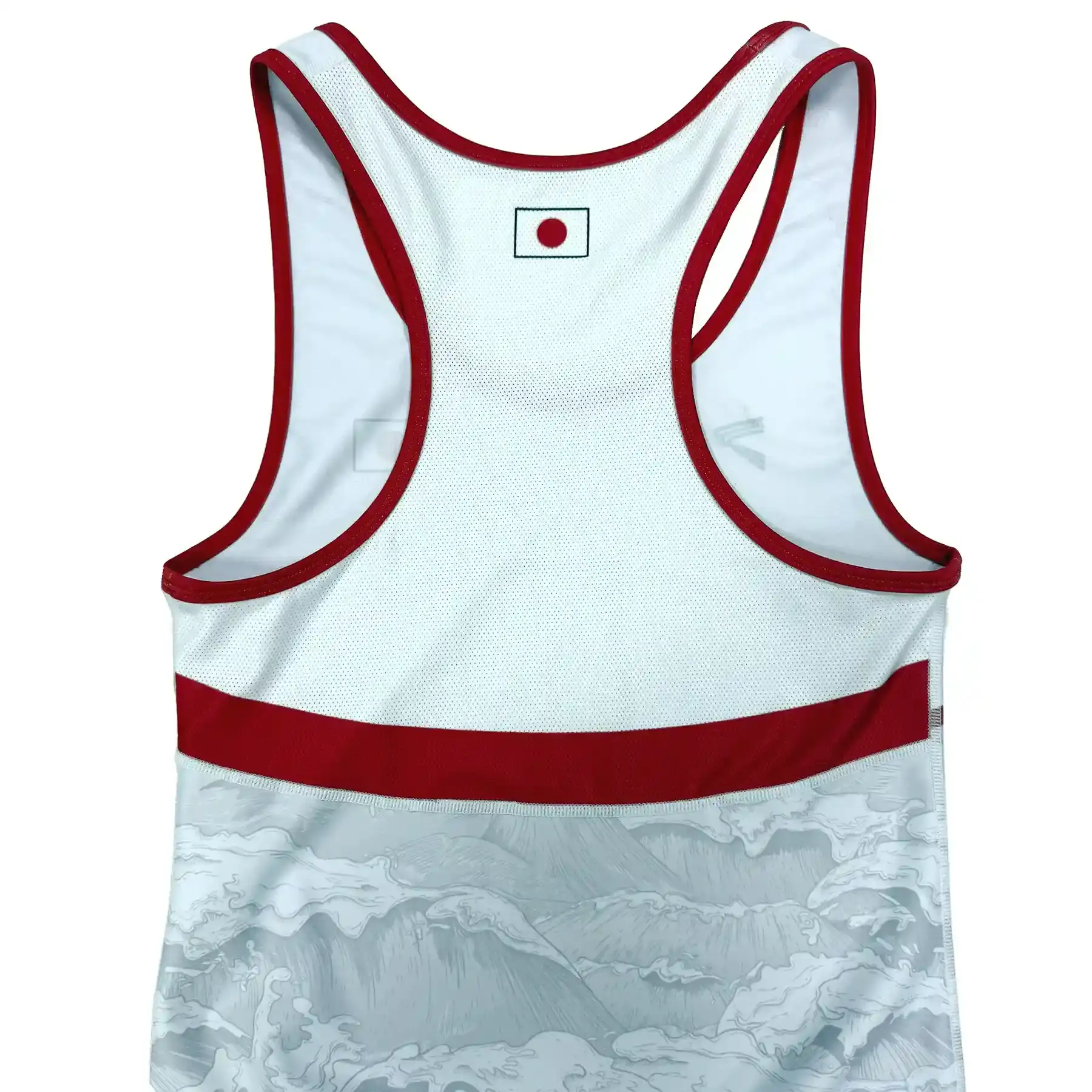 Close-up of The Mesh Panel on Men's Japan White Wrestling Singlet upper back