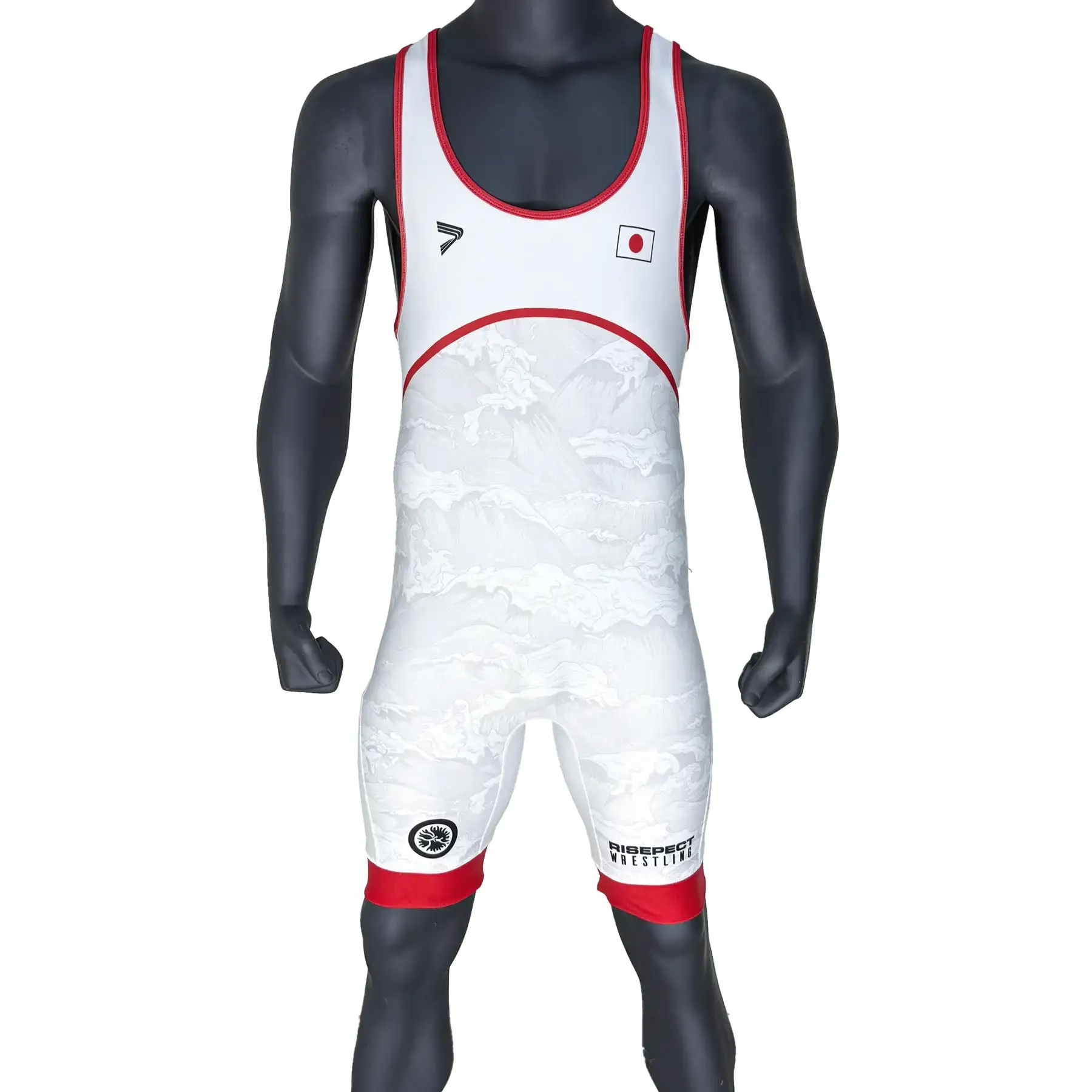 The Front View of Men's Japan White Wrestling Singlet