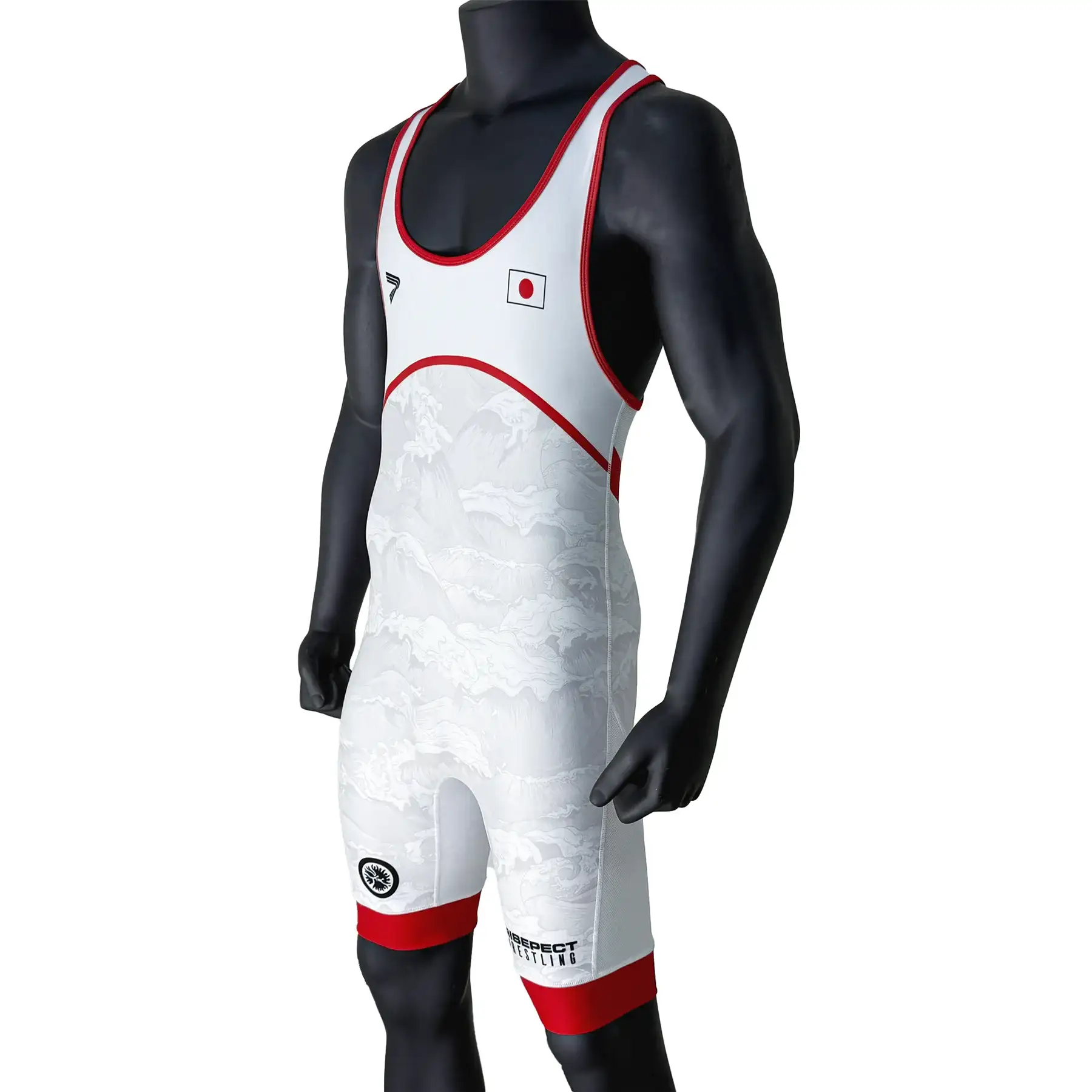 The Left Front View of Men's Japan White Wrestling Singlet