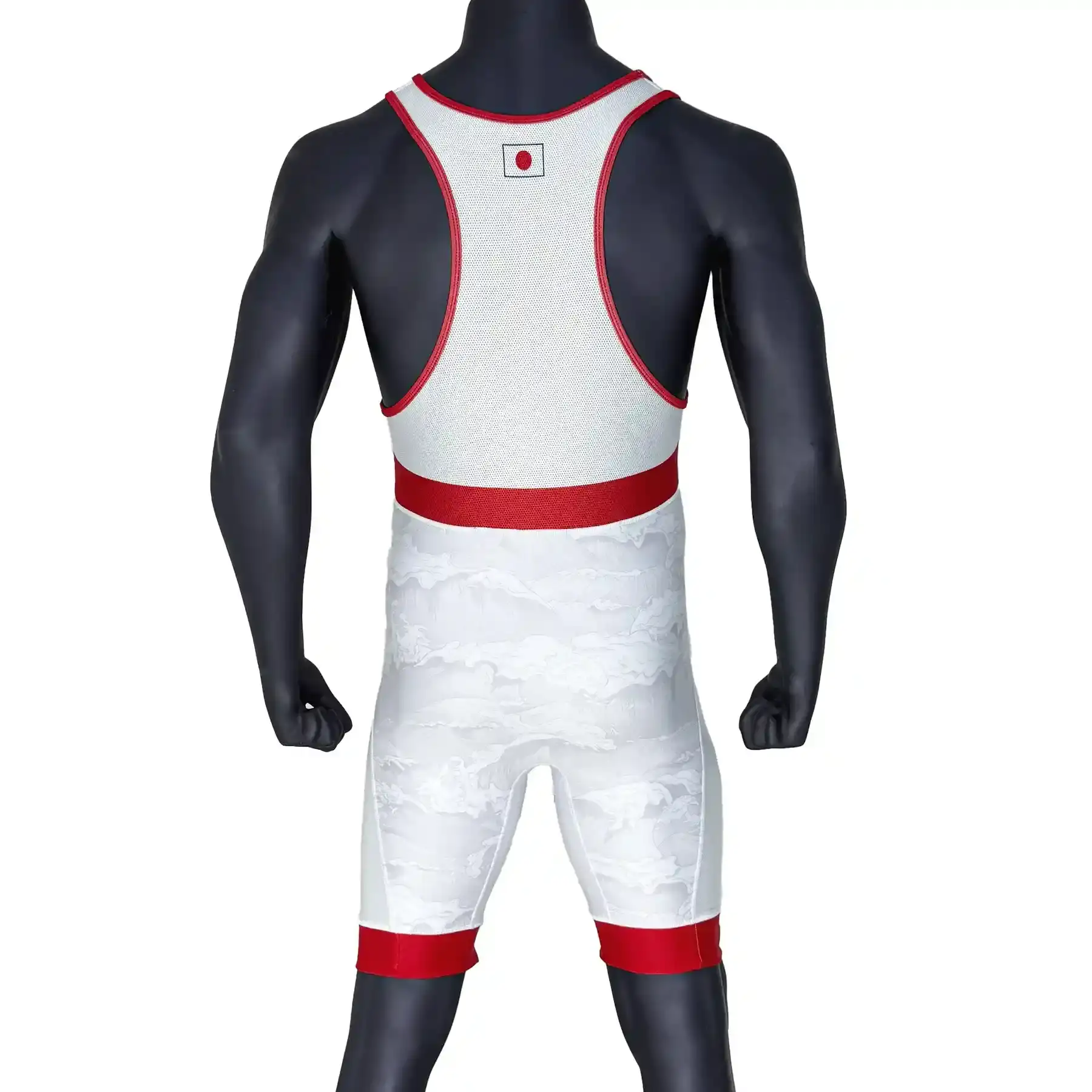 The Back View of Men's Japan White Wrestling Singlet