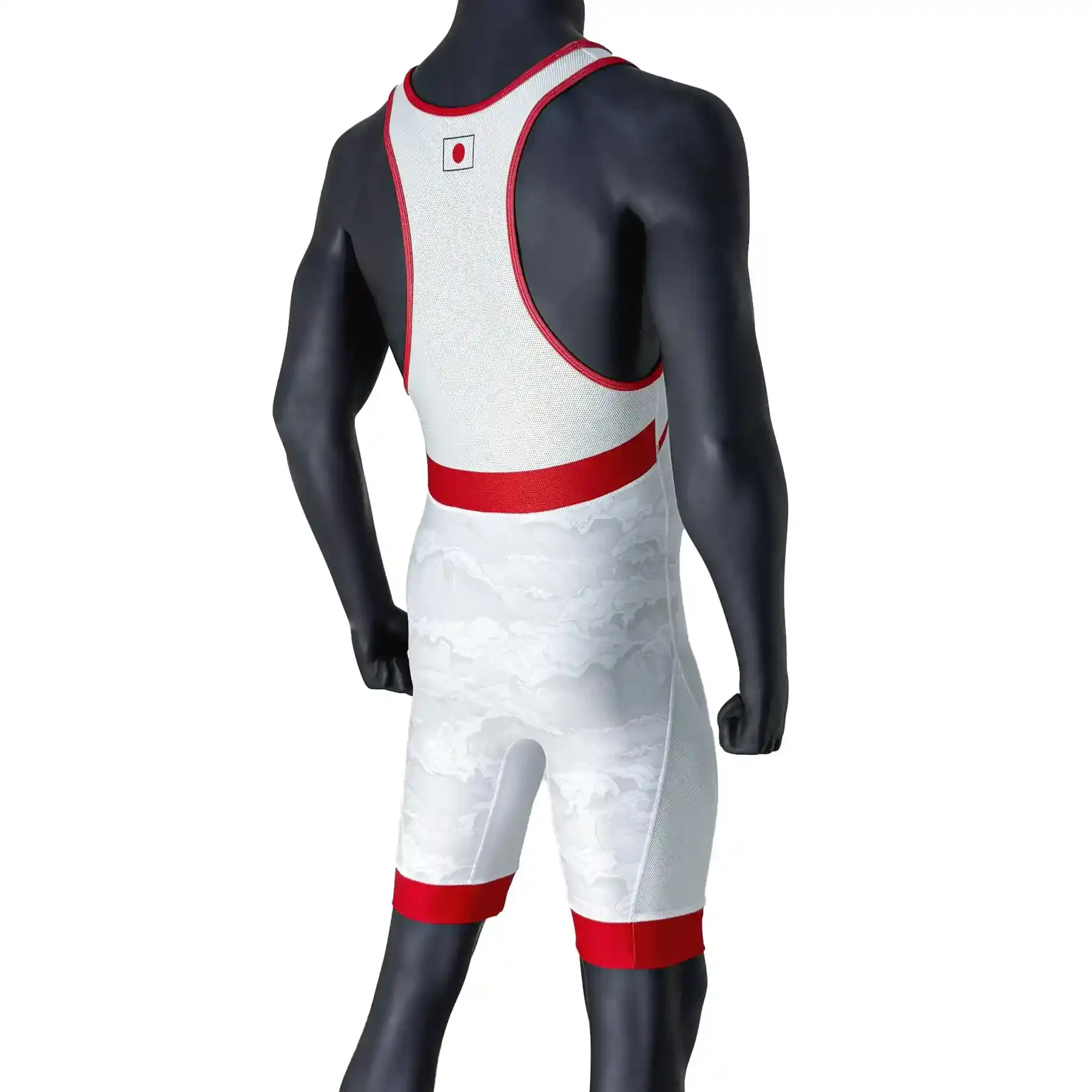 The Right Back View of Men's Japan White Wrestling Singlet