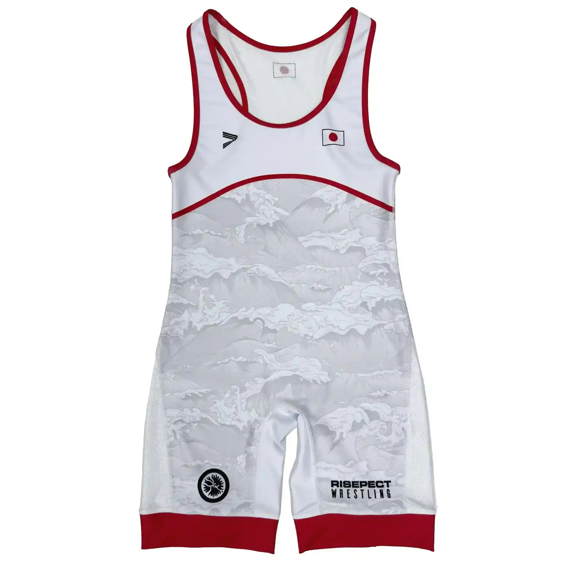 The Flat Lay Shot Image of The Front of Men's Japan White Wrestling Singlet