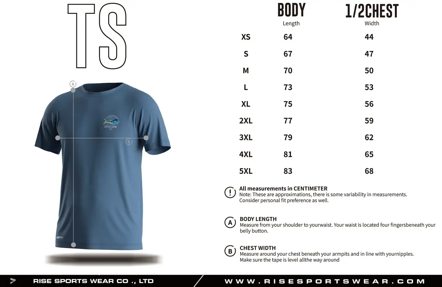 Use mens fishing culture short sleeve tshirt sizes chart provided by Rise Sportswear, or custom your own brand, club, or team men's sizes chart for fishing culture short sleeve tshirt.