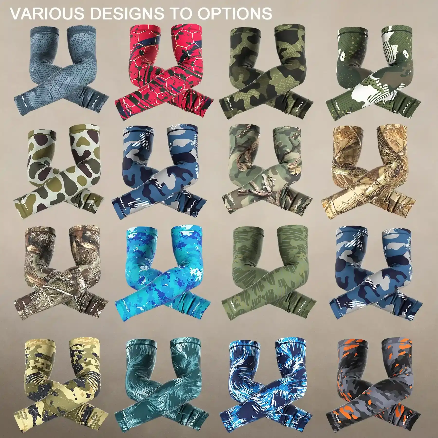 Various designs options: men's sun protection fishing sleeves collection 16 styles