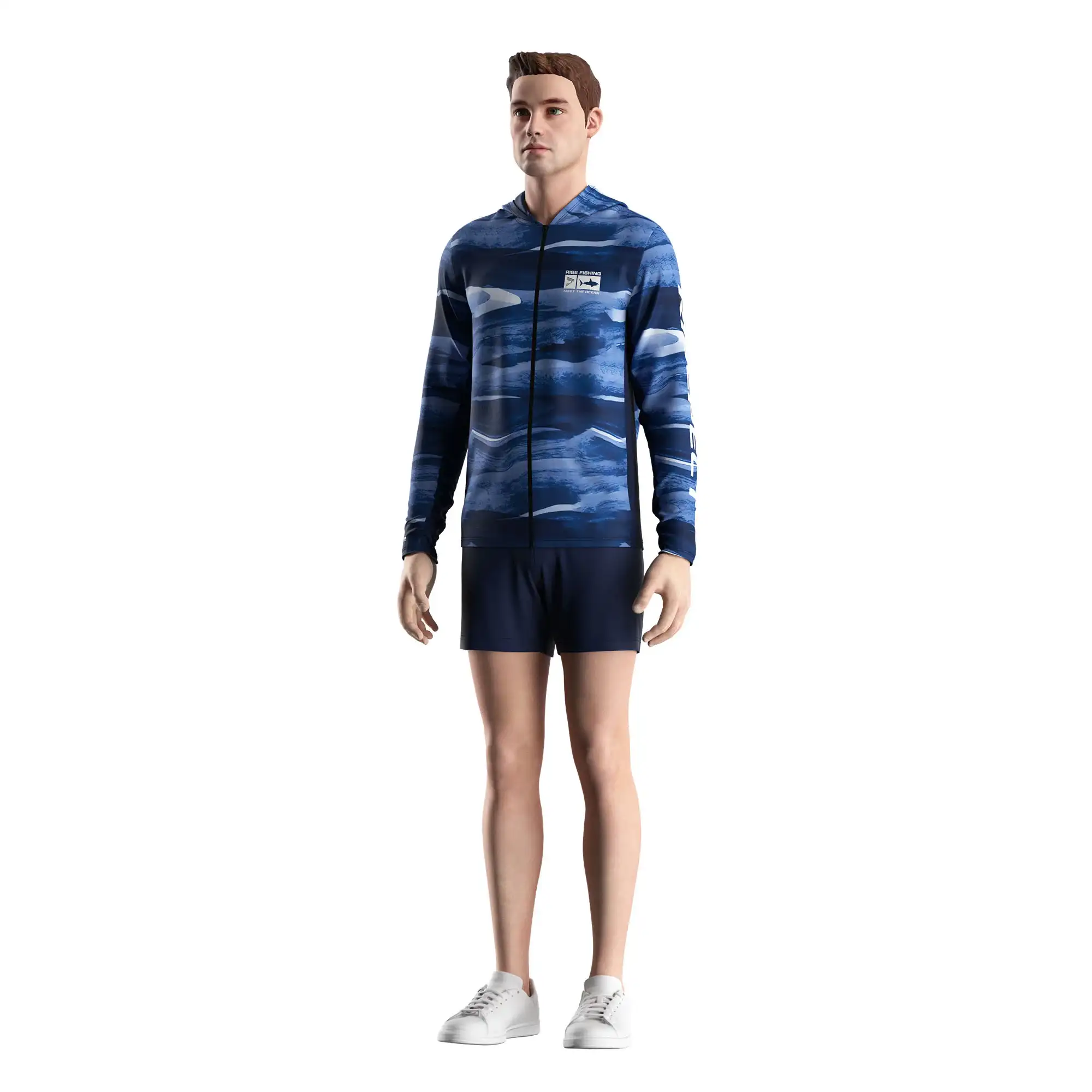 
                Artistic Surf Print Fishing Men's LS Zip Sun Shirt Quick Dry Mesh Venting