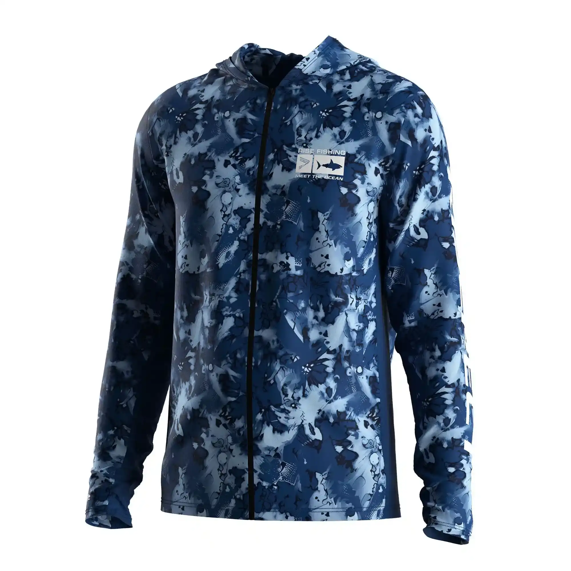 
                Custom Blue Camo Men's LS Zip-up Fishing Hunting Shirt Anti-UV