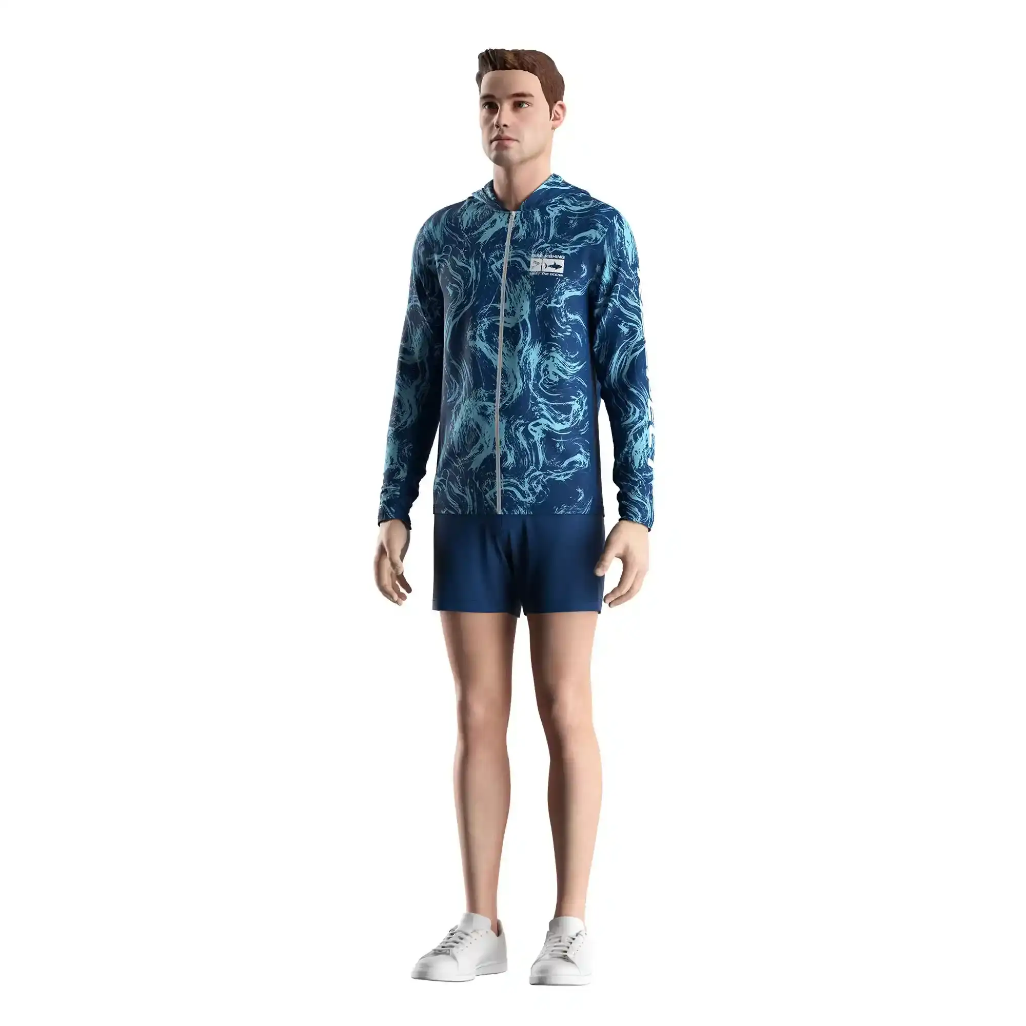 
                Flowing Blue Zip-up Fishing Performance Hoodie UPF100+ Bulk