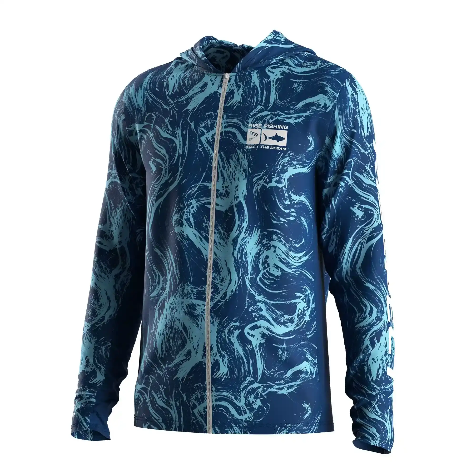 
                Flowing Blue Zip-up Fishing Performance Hoodie UPF100+ Bulk