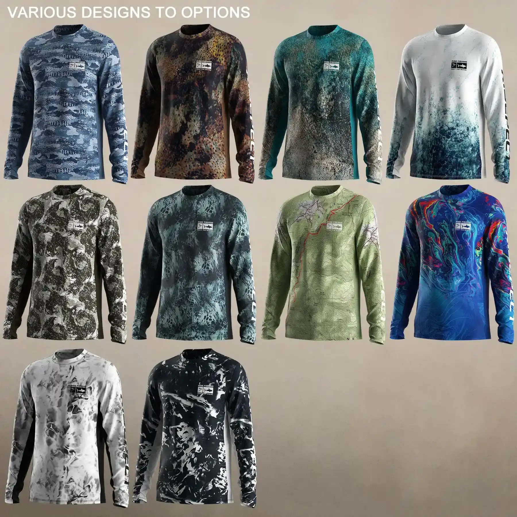 Various designs options: 10 men's fishing long sleeve shirt with side mesh panels
