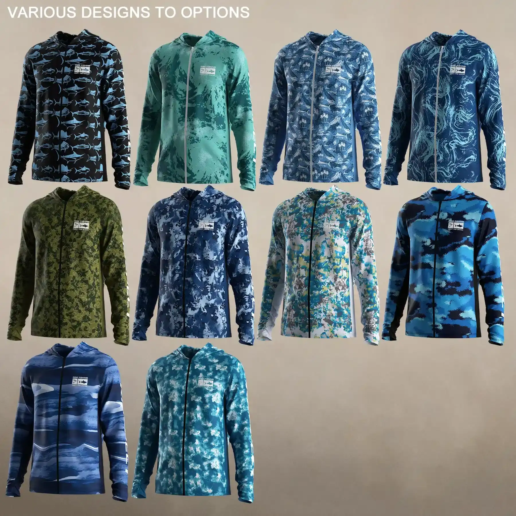 Various design to options: 10 men's full zuo fishing hooded shirts