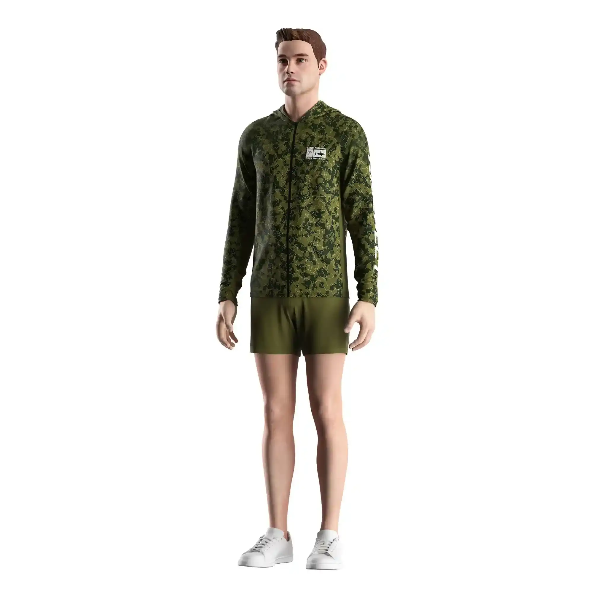 
                Oliver Camo Men's Full Zip Hooded Fishing Tee Mesh Panel OEM ODM