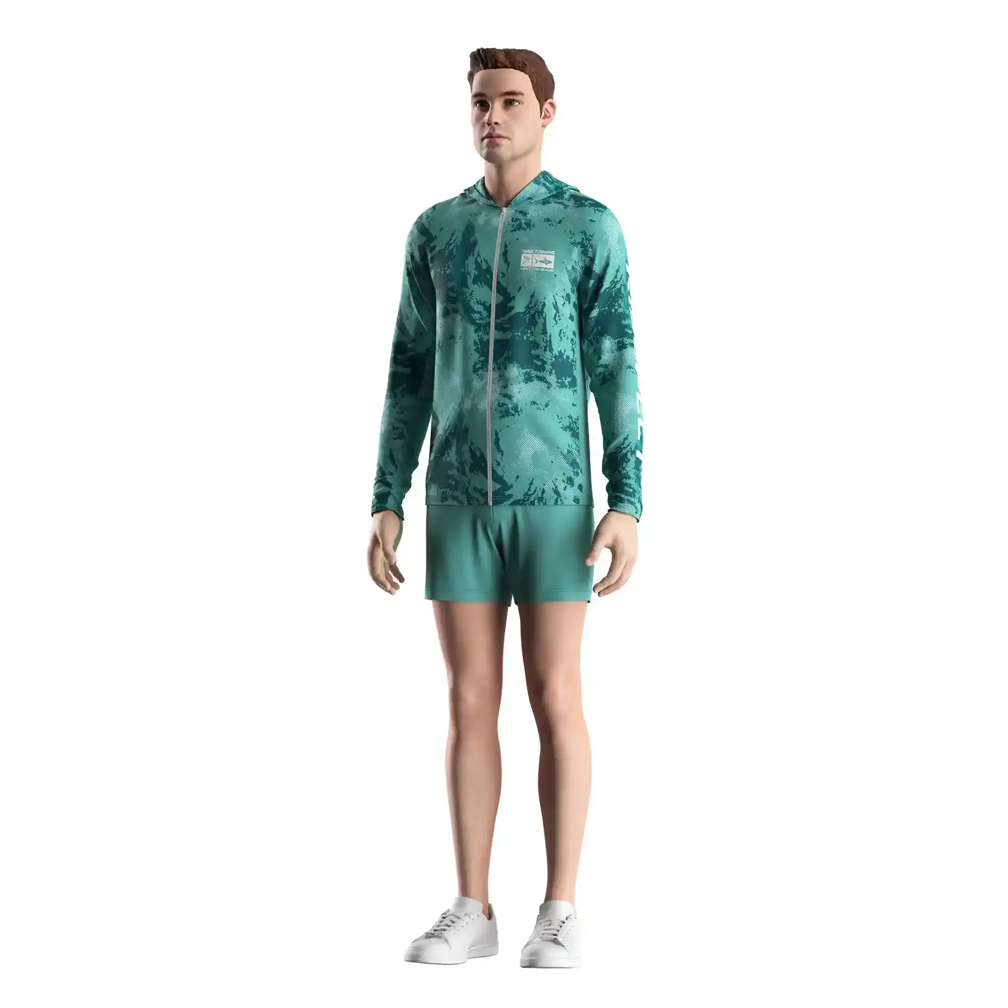 
                Teal Breathable Men's Full-Zip Hooded Fishing Shirt Wholesale