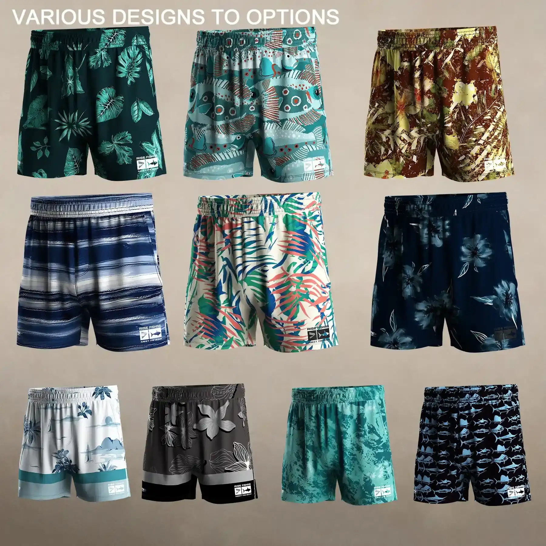 10 men's fishing drawstring board shorts