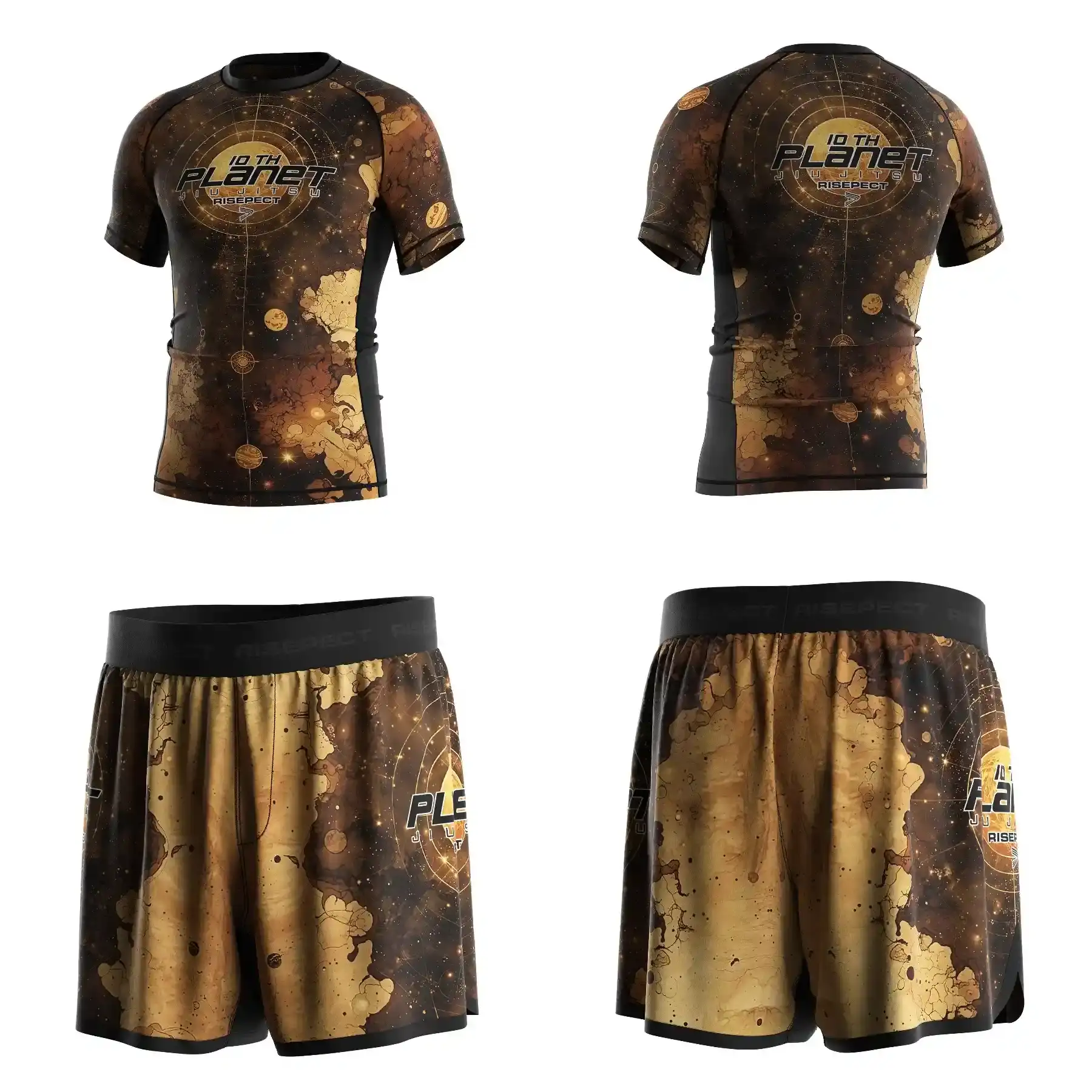 Cosmic Ancient Cartographer 10th Planet Jiu Jitsu Cosmic Sublimation Rash Guard & Fight Shorts Sets