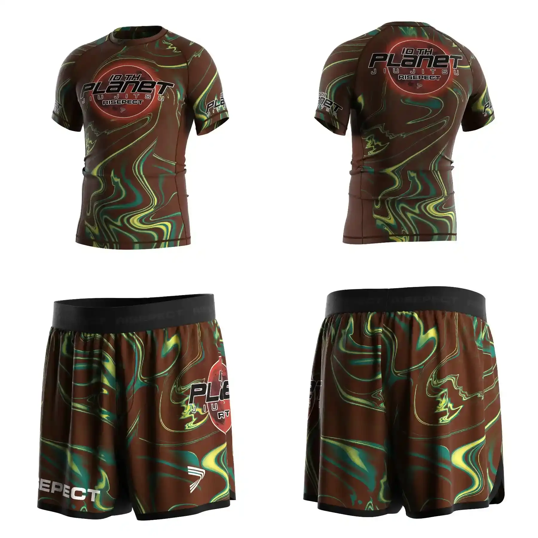 Swamp Cosmic Fluid Vortex 10th Planet Jiu Jitsu Cosmic Sublimation Rash Guard & Fight Shorts Sets