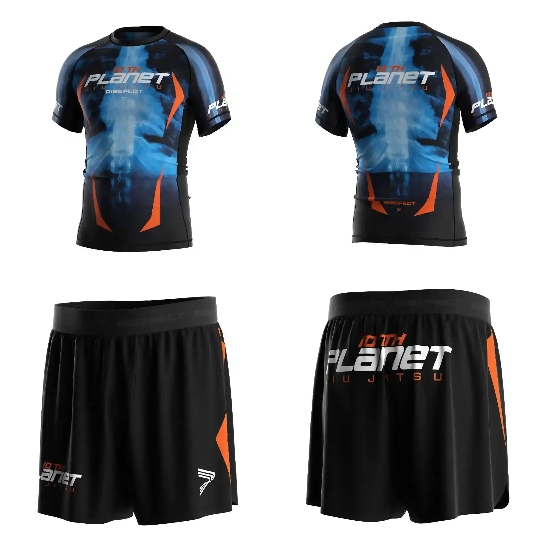 Aurora Blue Plasma Surge 10th Planet Jiu Jitsu Cosmic Sublimation Rash Guard & Fight Shorts Sets