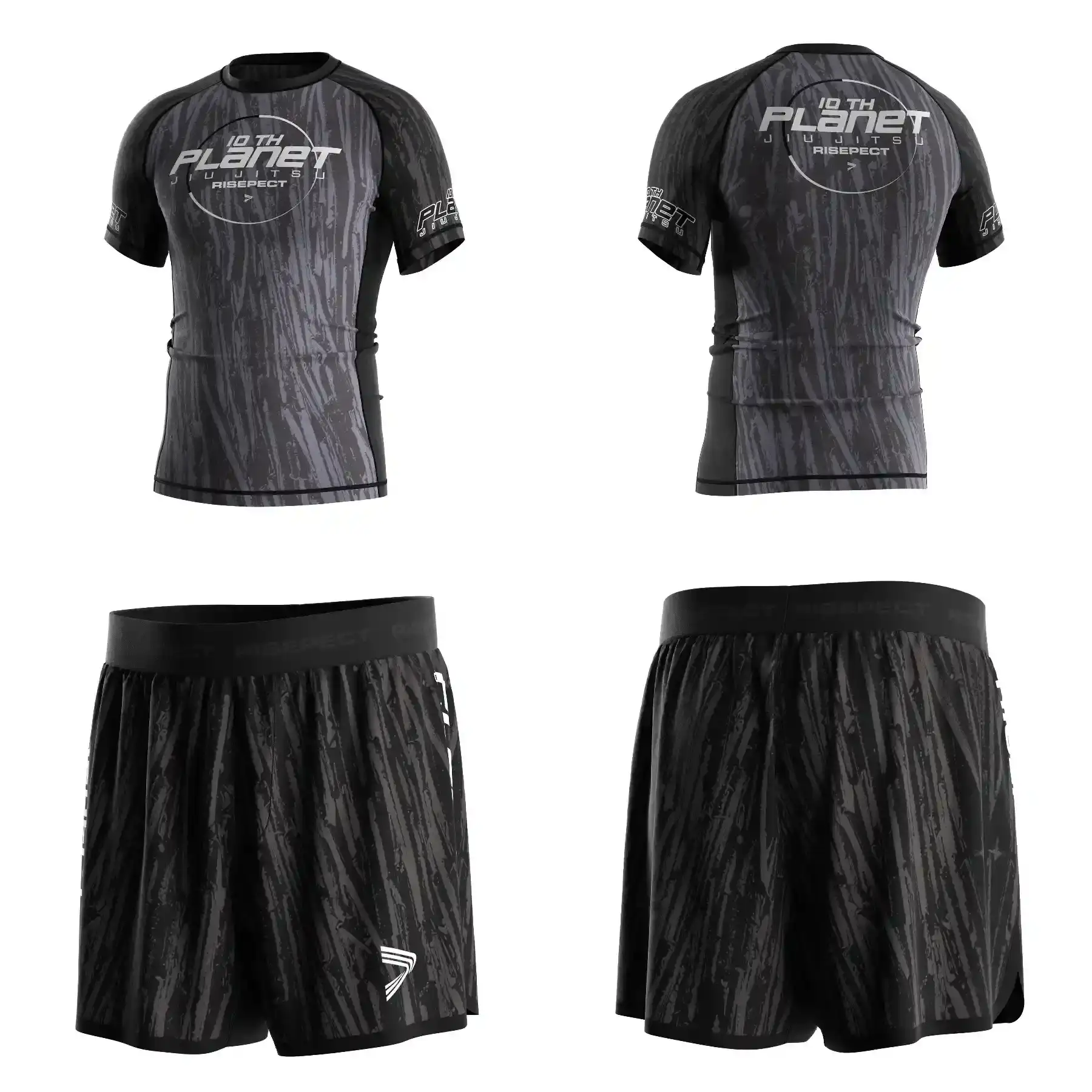 Ash Marbled Dark Nebula Vein 10th Planet Jiu Jitsu Cosmic Sublimation Rash Guard & Fight Shorts Sets