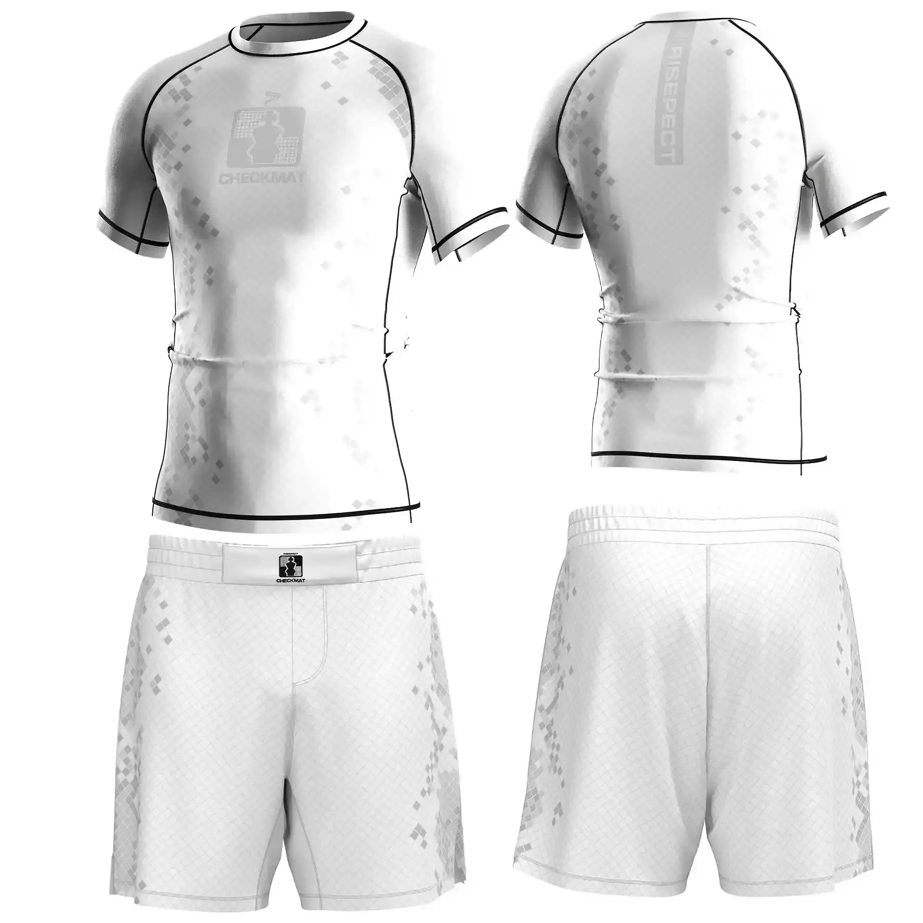 The front and back of white-gray belt ranked jiujitsu set