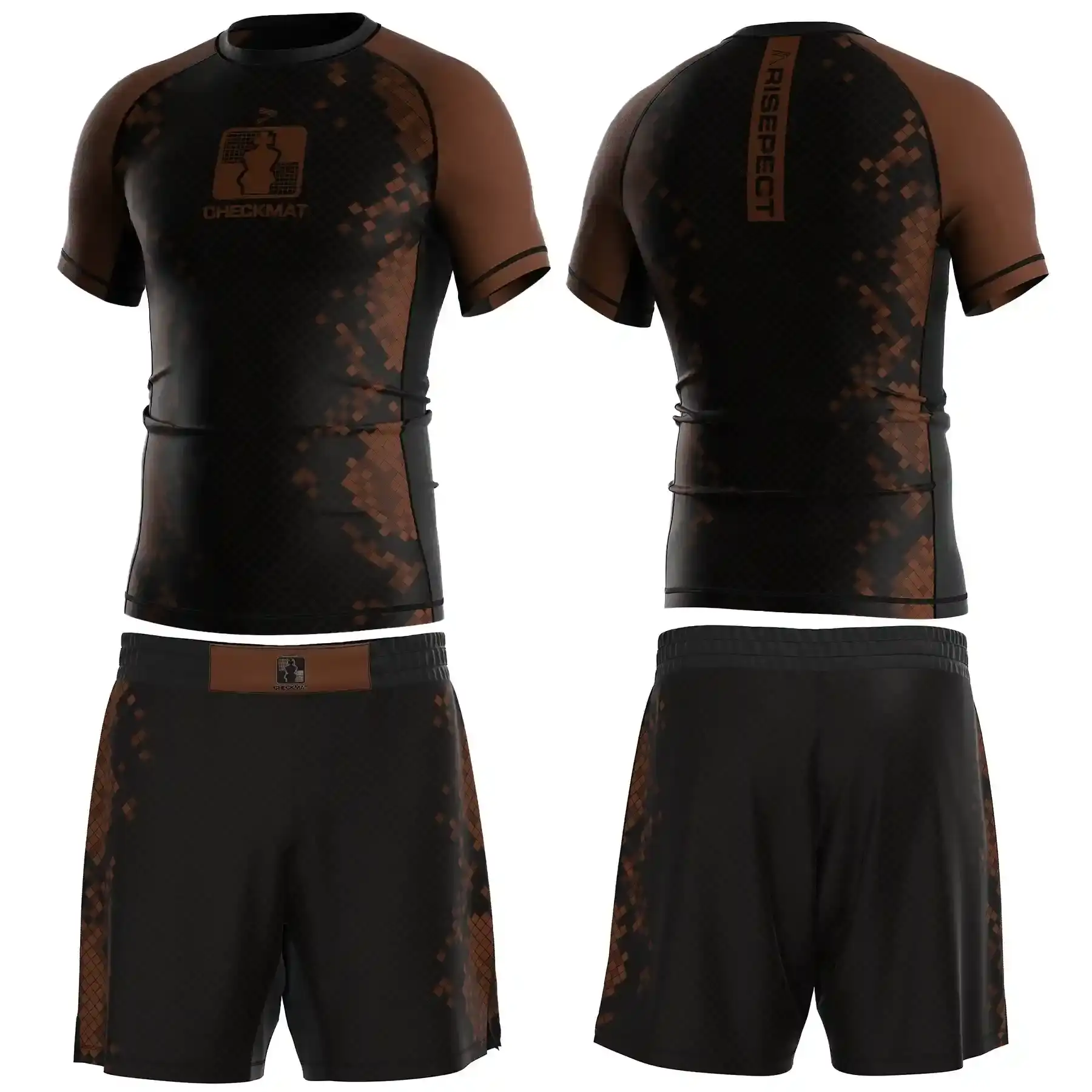 The front and back of black-brown belt ranked jiujitsu set