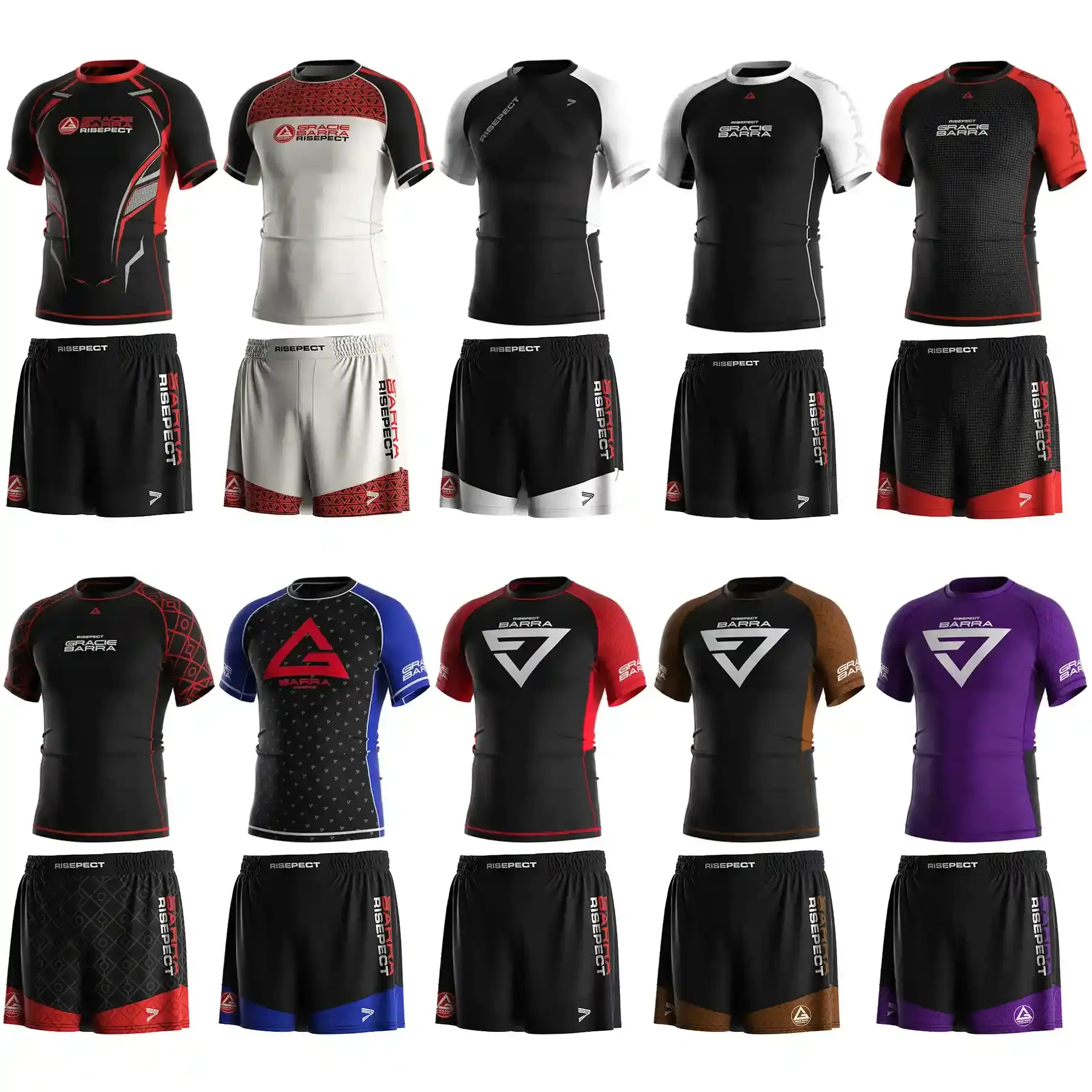 10 Gracie Barra BJJ set rash guard and shorts