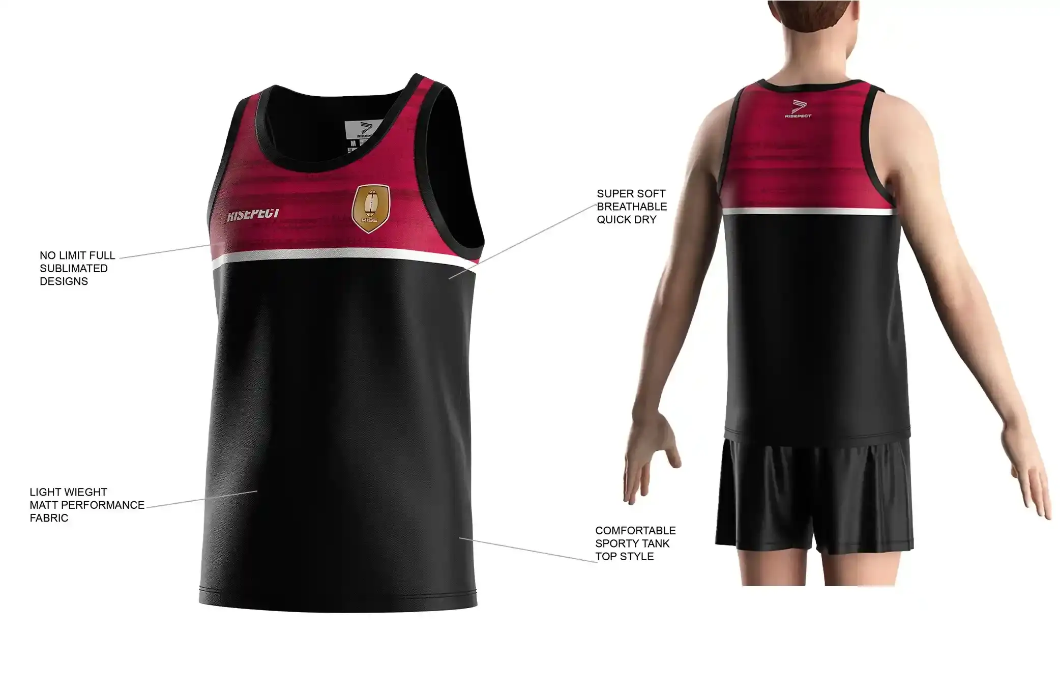 The rugby tank top/vest/singlet features no limit full sublimated designs, super soft breathable and quick dry, light weight Matt performance fabric, and comfortable sporty tank top style.