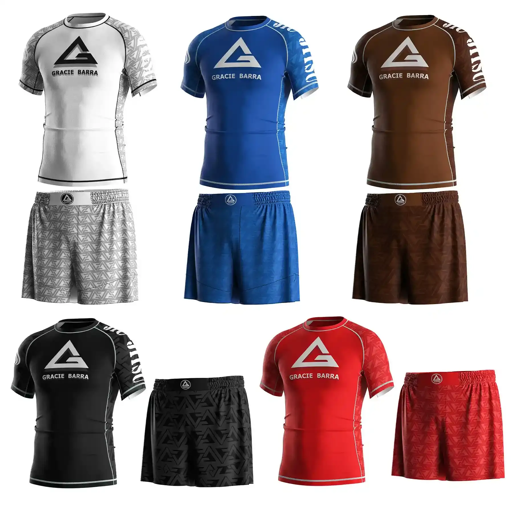 5 colors custom gracie barra classic no go bjj rash guard and fight shorts set