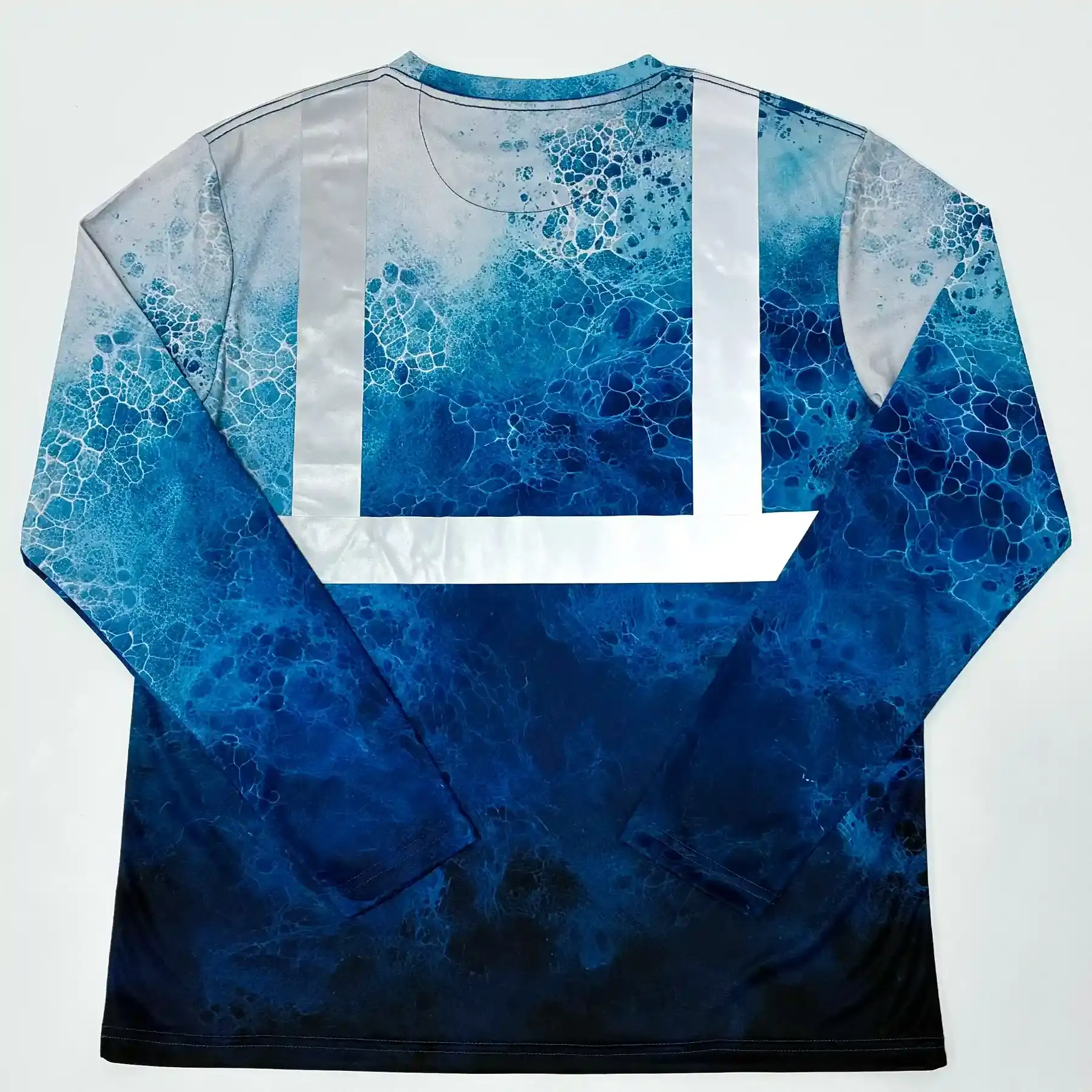 The Back View of Custom Reflective Strip Fishing Crew Neck Long Sleeve T-Shirt Style 1