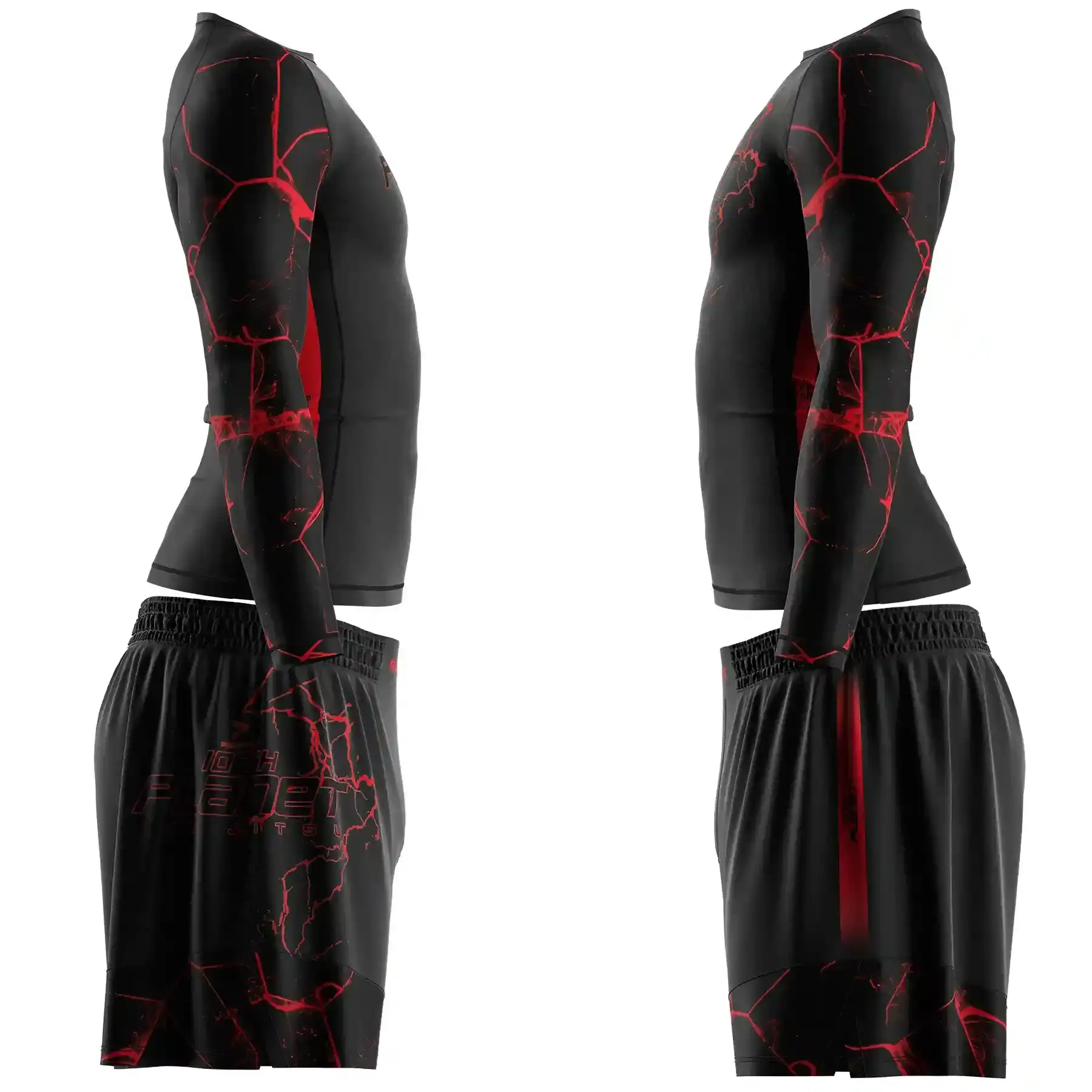 The Black Set Side View of 10th Planet Inspired Elite Men's MMA Rashguard Set 2-Piece