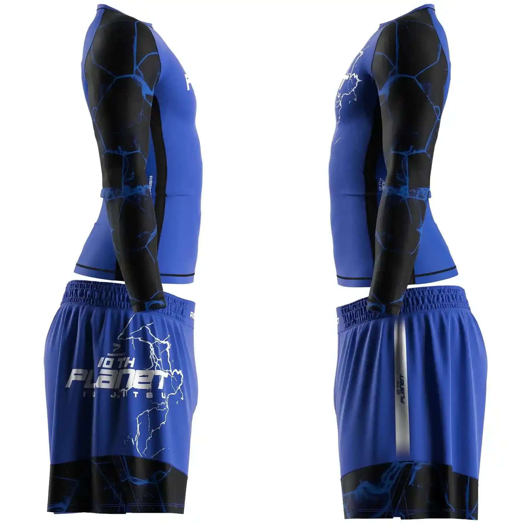 The Blue Set Side View of 10th Planet Inspired Elite Men's MMA Rashguard Set 2-Piece