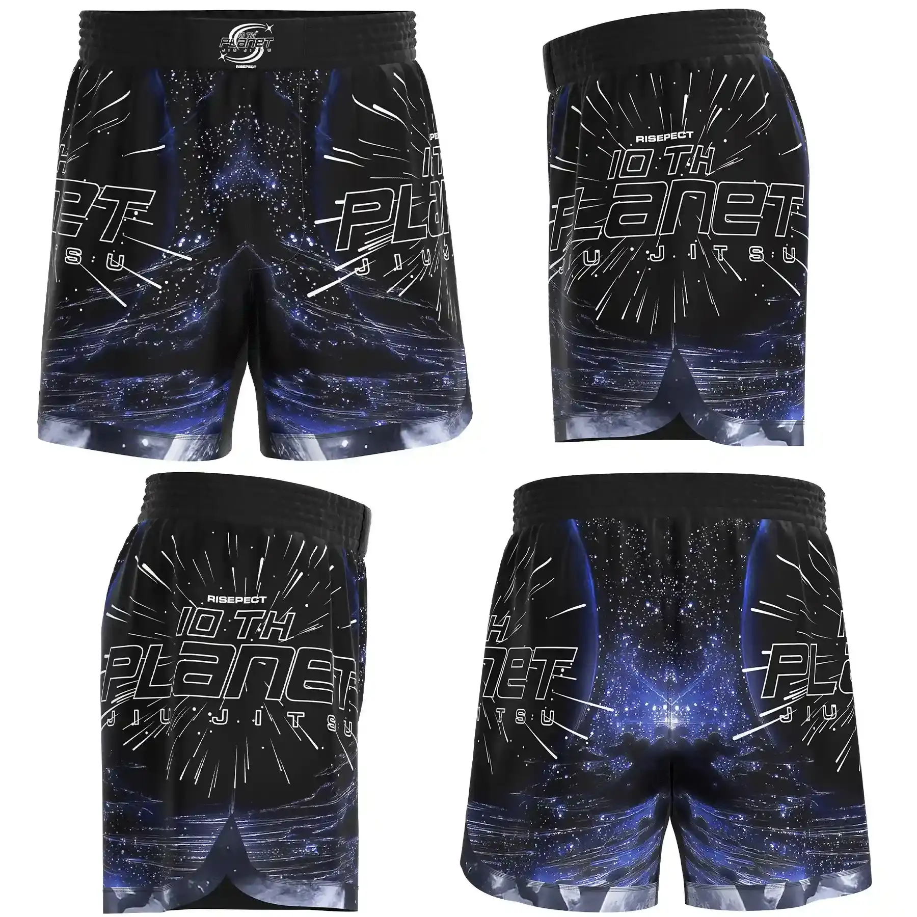 The Blue Purple Fight Shorts of Tenth Planet Galaxy Print Jiu-Jitsu Rashguard & Shorts Set Custom