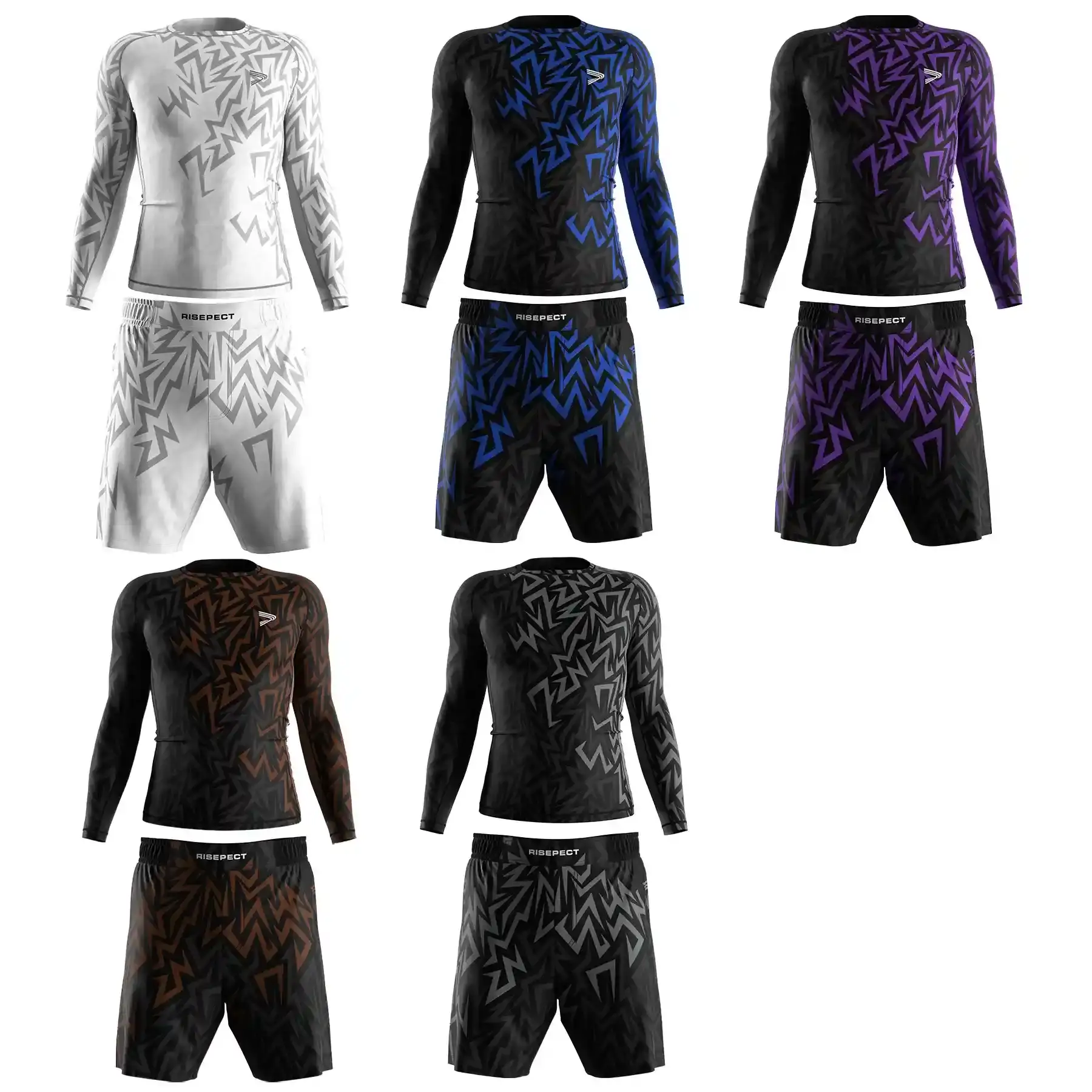 5 Belt Colors Alliance Jiu-jitsu Long Sleeve Rash Guard and Fight Shorts BJJ Set