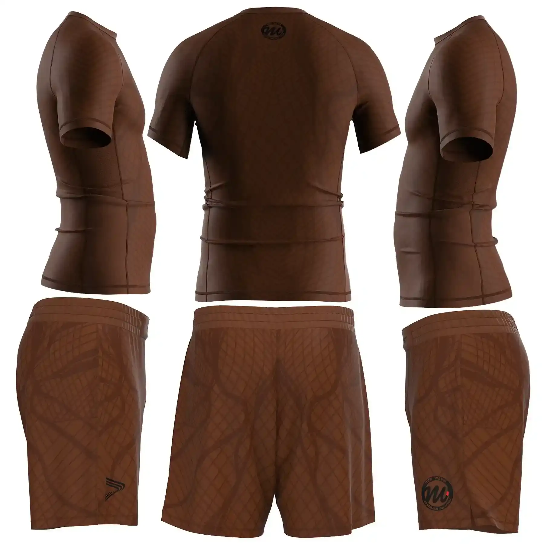 The Side & Back View of Brown Belt Ranked No-Gi Set Rashguard & Fight Shorts for BJJ