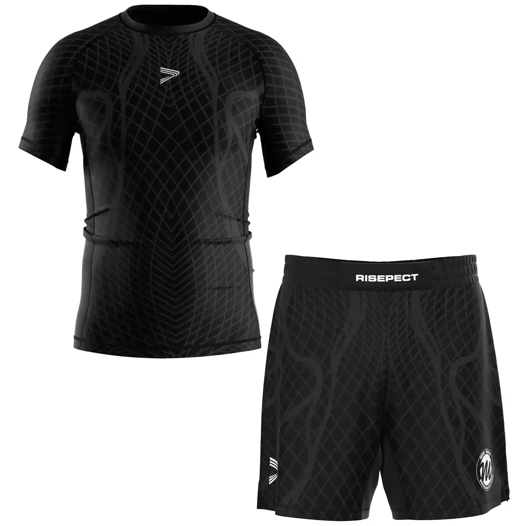 The Front View of Black Belt Ranked No-Gi Set Rashguard & Fight Shorts for BJJ