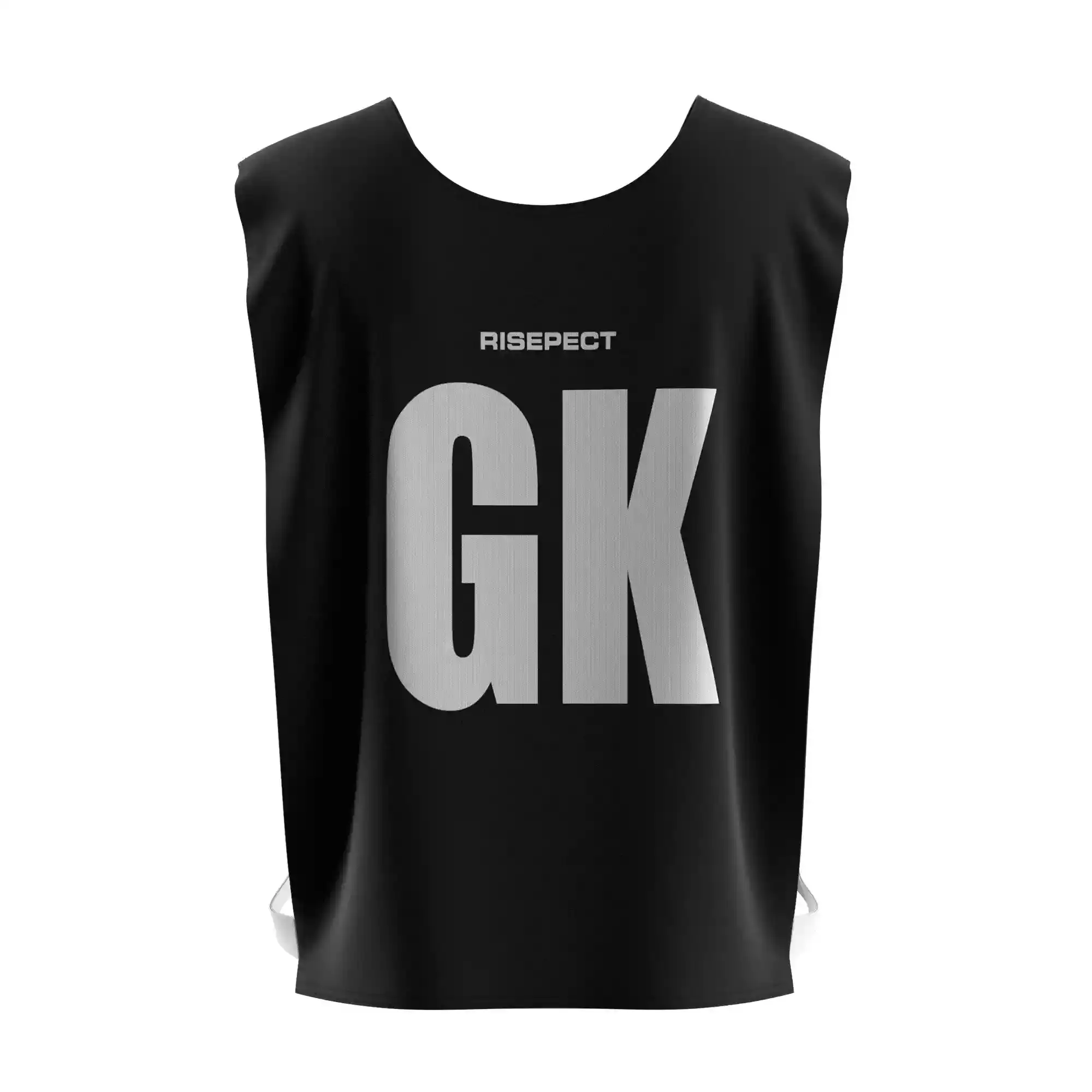 The back view of black classic paddle scrimmage vest custom sublimated kayak team number with the letters GK